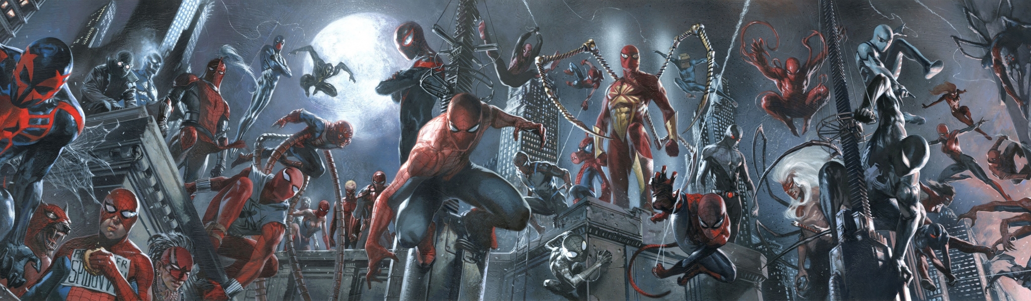 Spider-Man and other Spider-People in a Cityscape HD Wallpaper