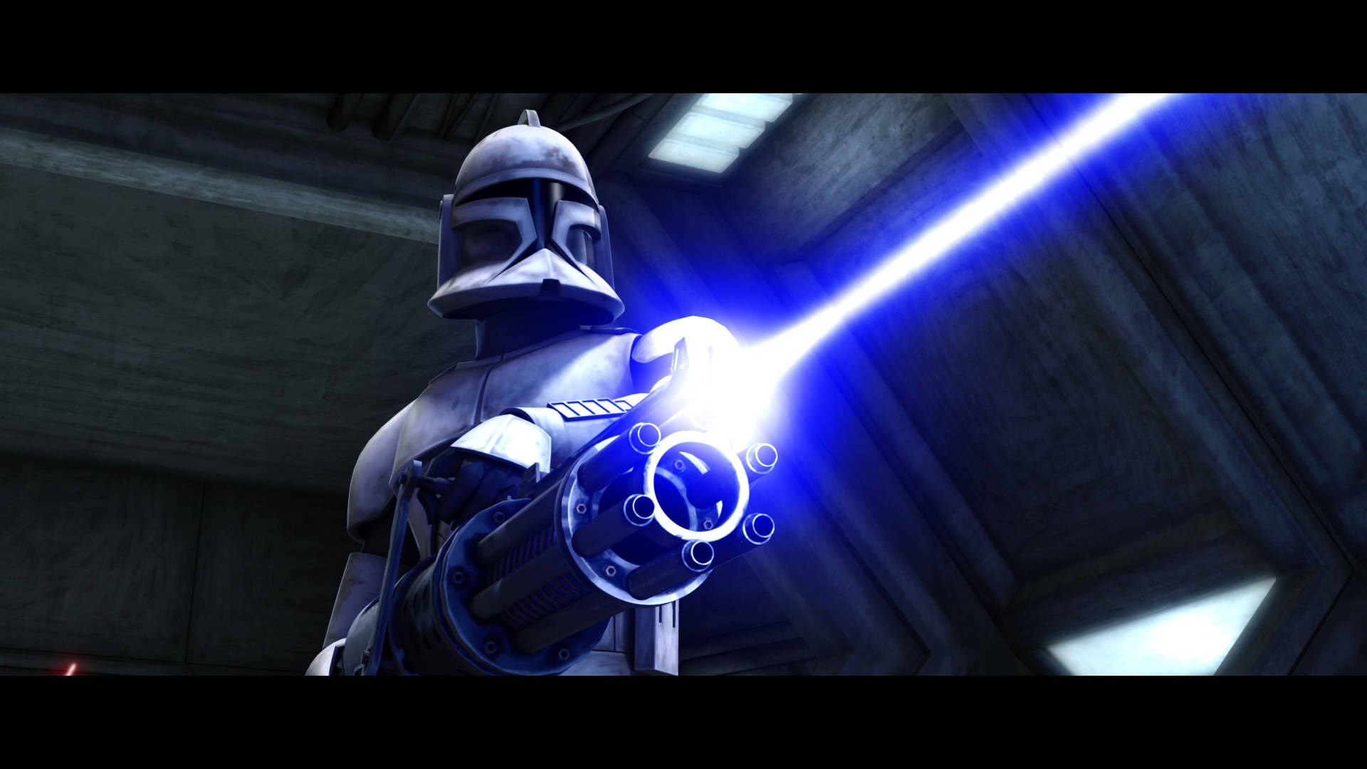 Clone Trooper firing a heavy blaster in Star Wars HD Wallpaper