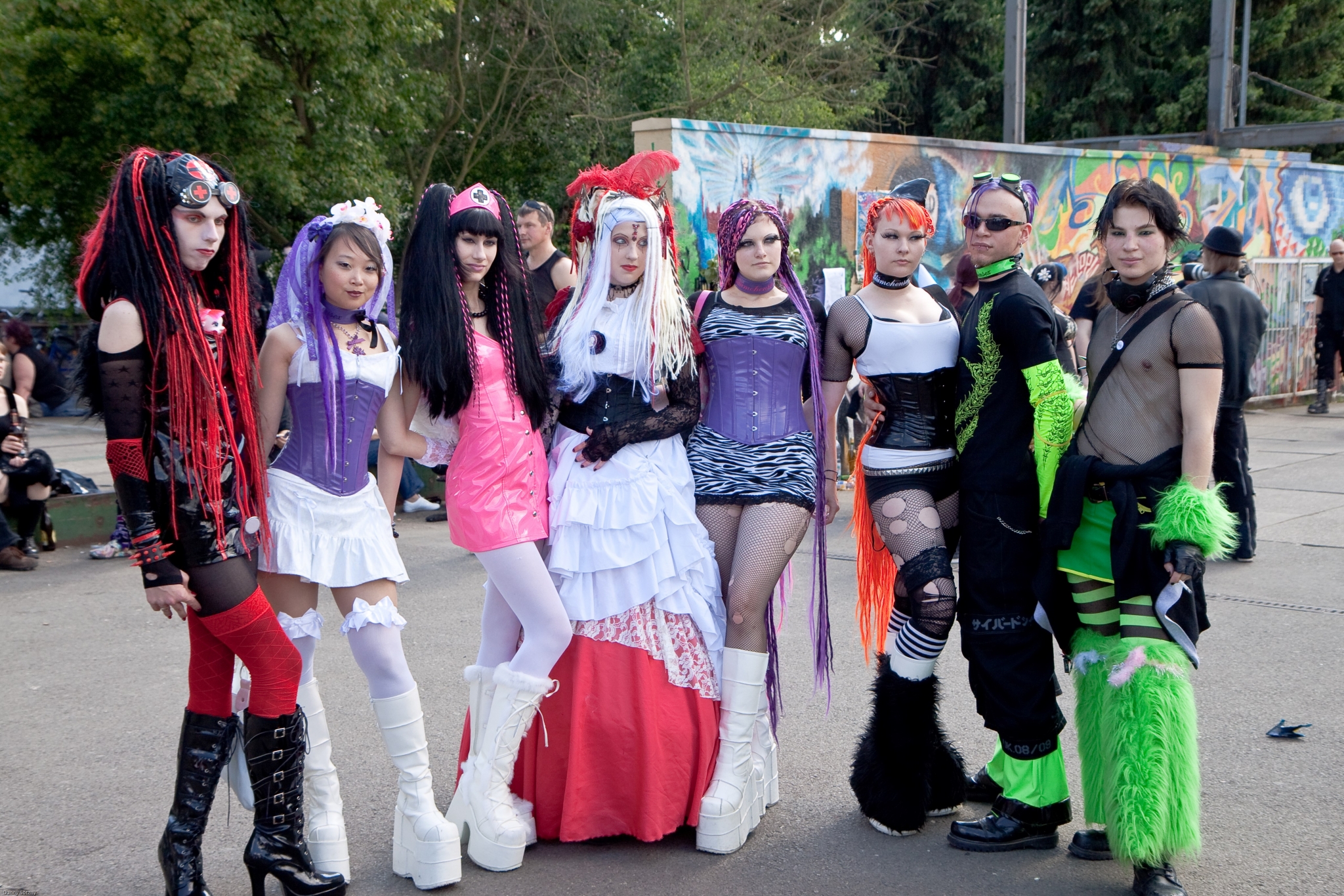 Group of people in gothic and punk fashion HD Wallpaper
