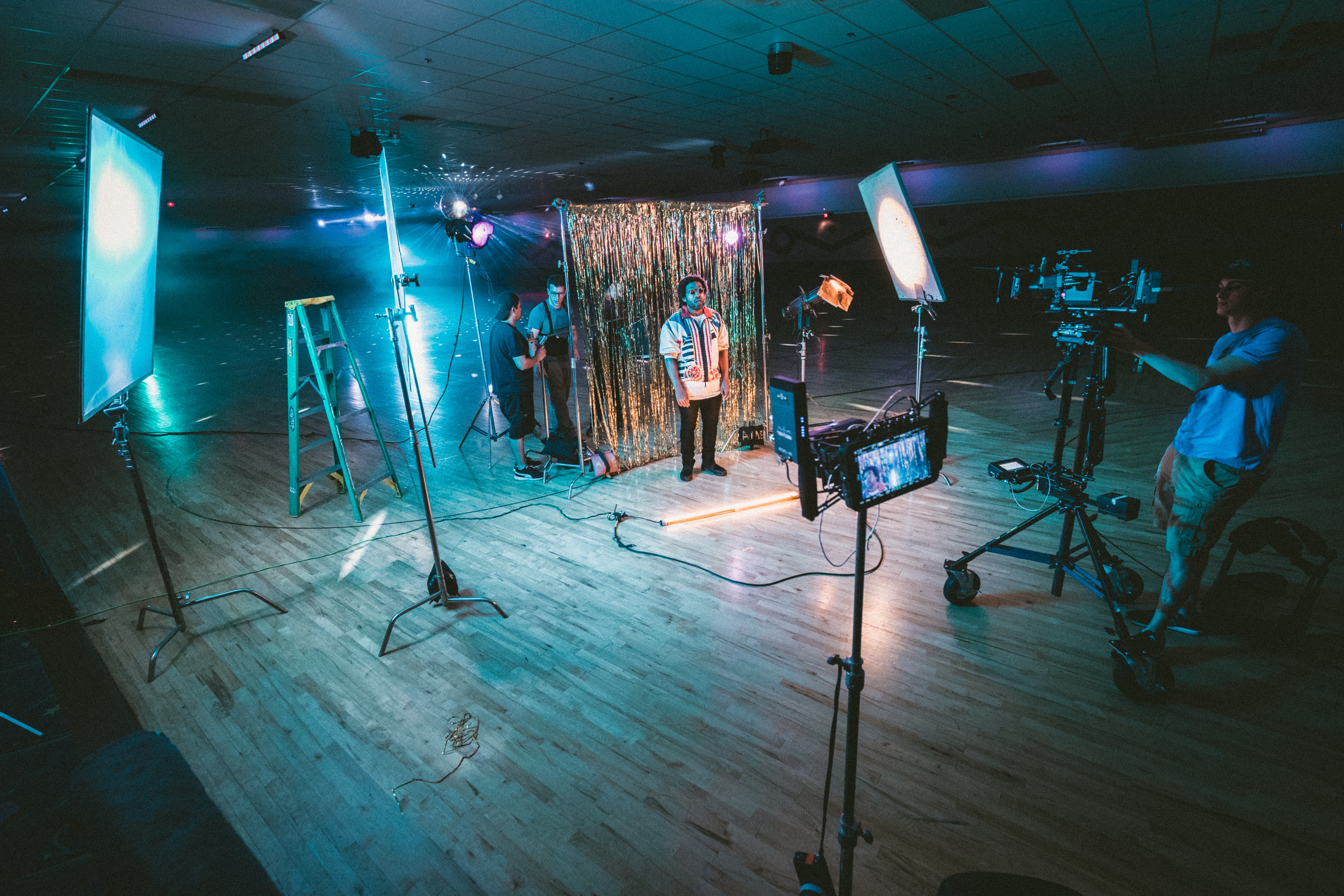 Video production set with crew and equipment HD Wallpaper