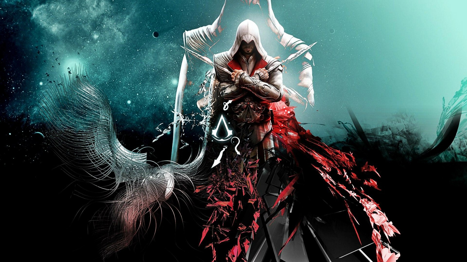 Ezio Auditore from Assassin's Creed in abstract space HD Wallpaper