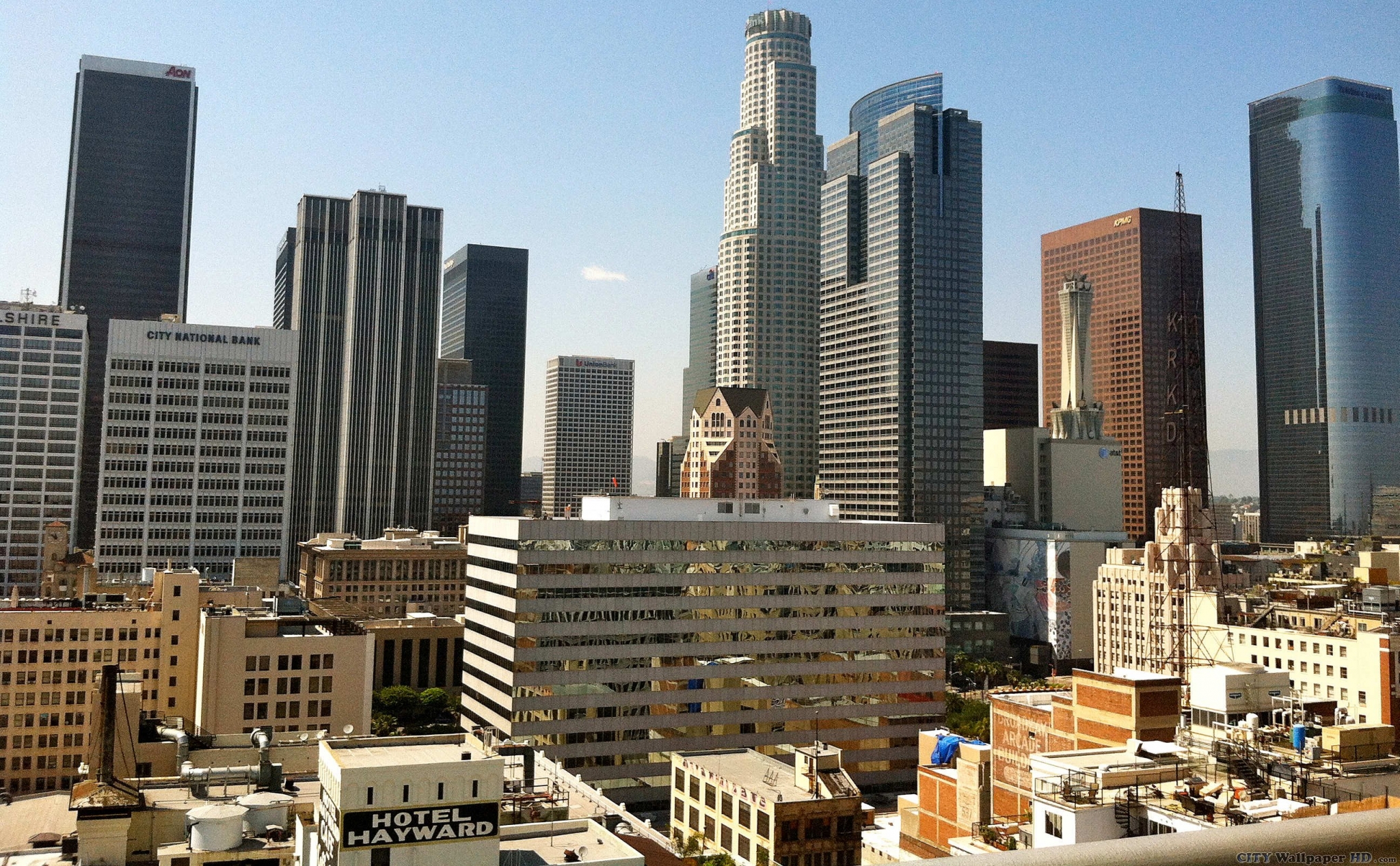 Los Angeles Downtown Skyline with City National Bank HD Wallpaper