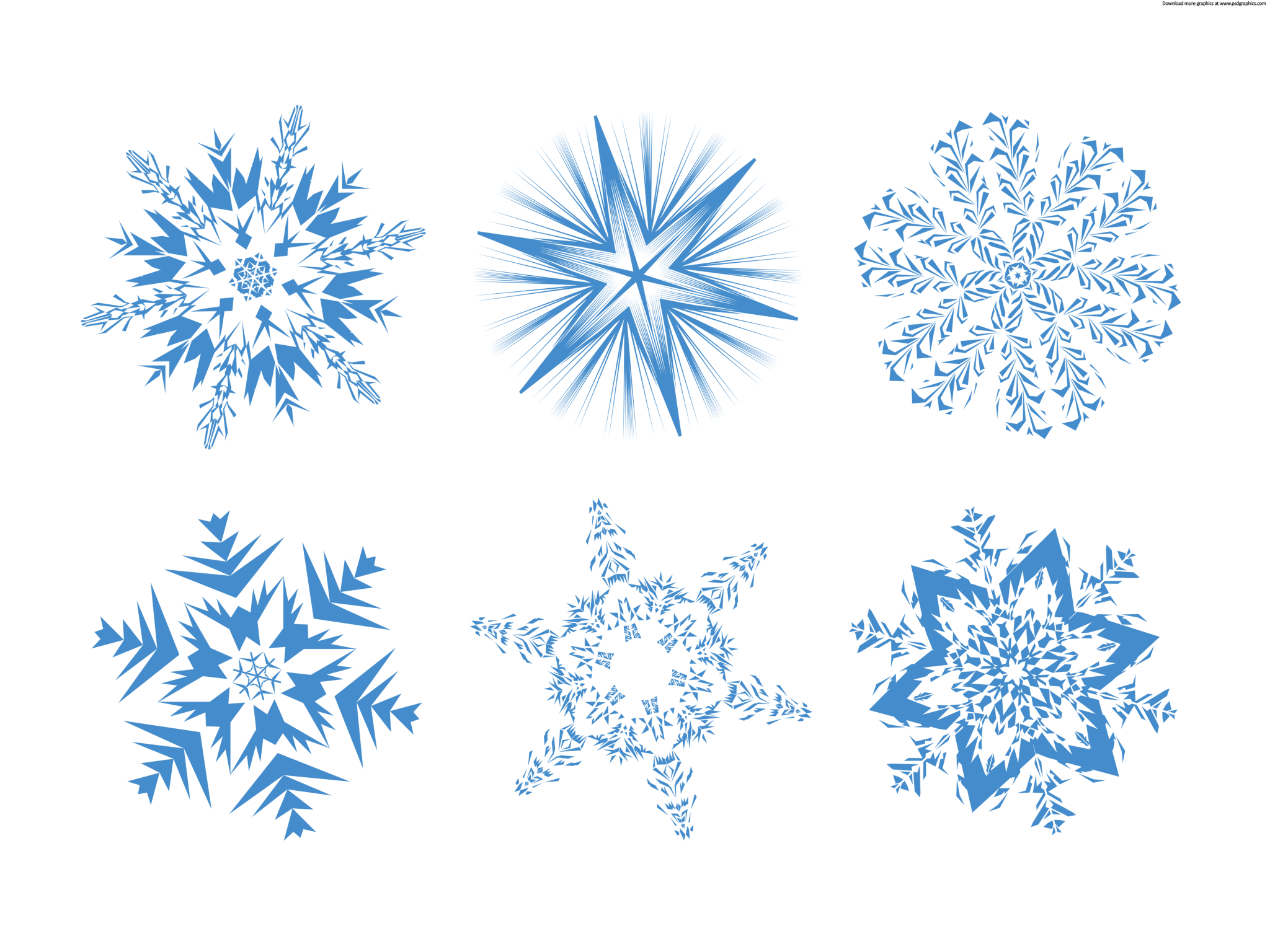 Six blue snowflakes on a white background HD Wallpaper
