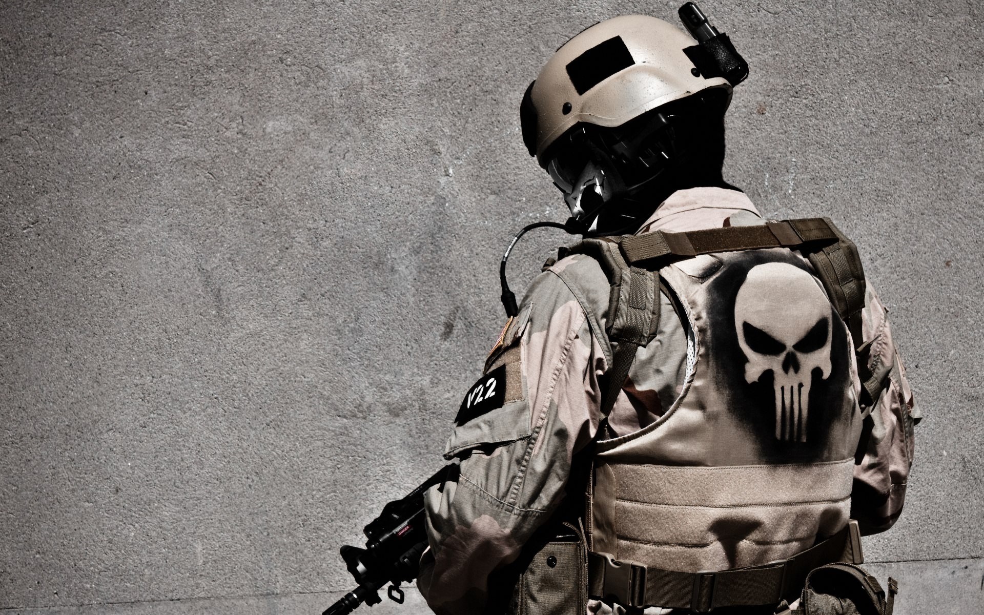 Soldier with Punisher skull emblem HD Wallpaper