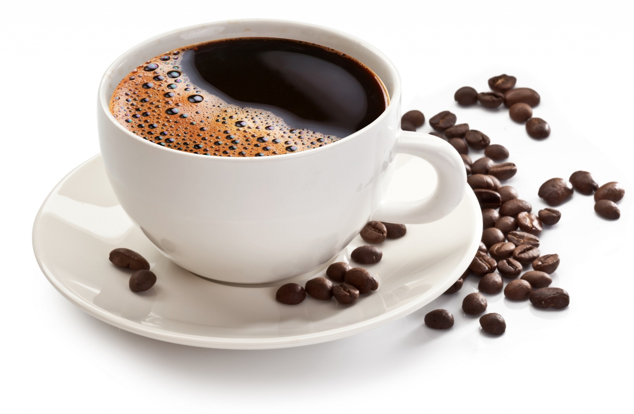 Cup of coffee with coffee beans HD Wallpaper