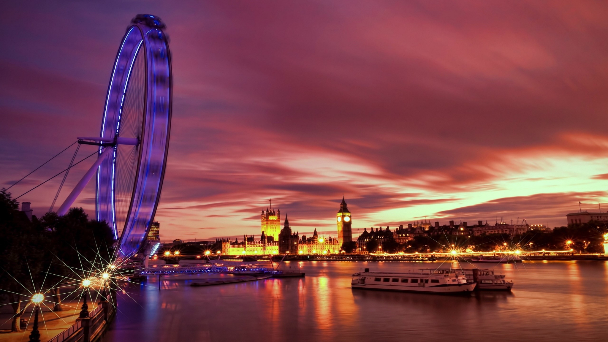 London Eye and Parliament at sunset HD Wallpaper