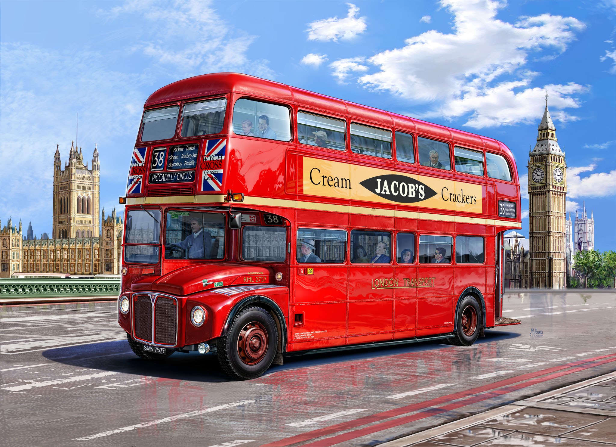 Red Double-Decker Bus in London with Big Ben HD Wallpaper