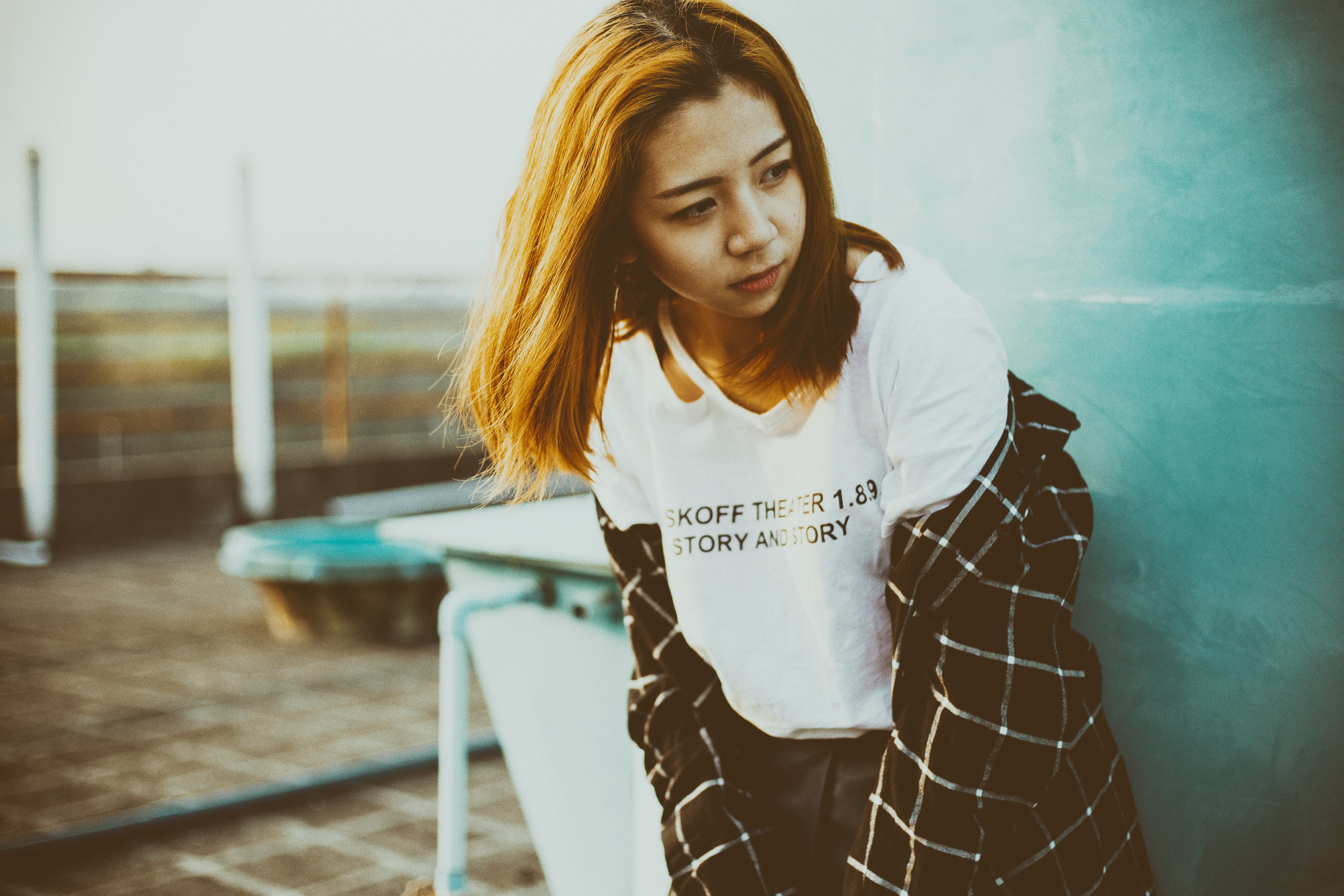 Portrait of Asian Redhead Woman in Urban Sunlight HD Wallpaper