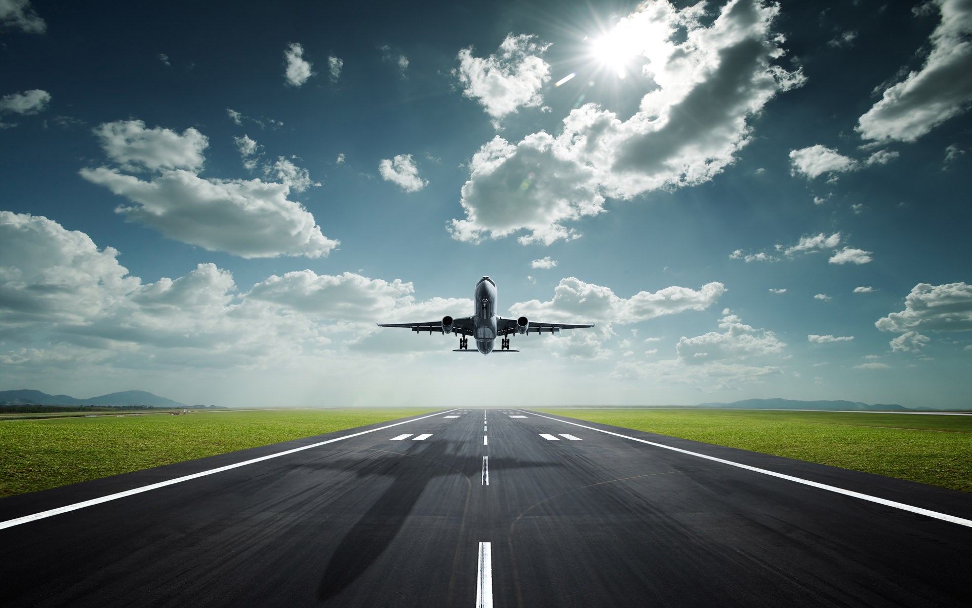 Airplane taking off from runway HD Wallpaper