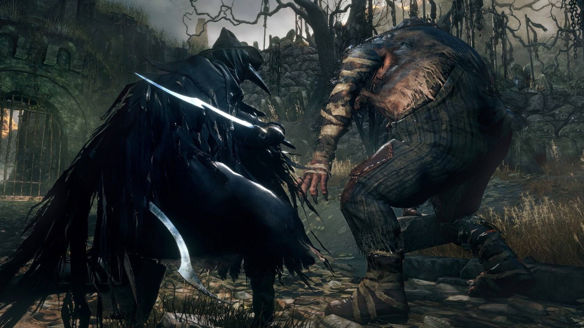 Character in black cloak fighting a monster HD Wallpaper