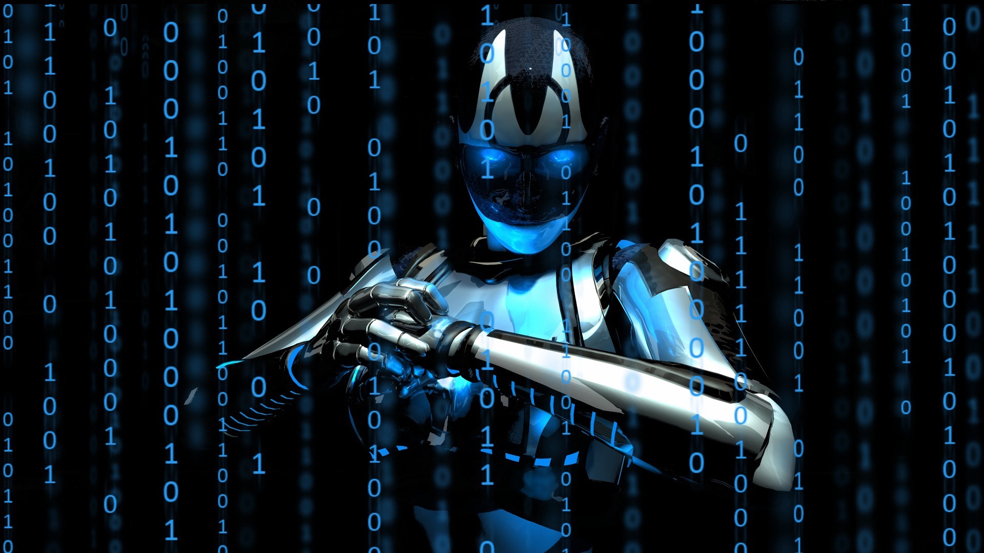Robot in front of binary code HD Wallpaper