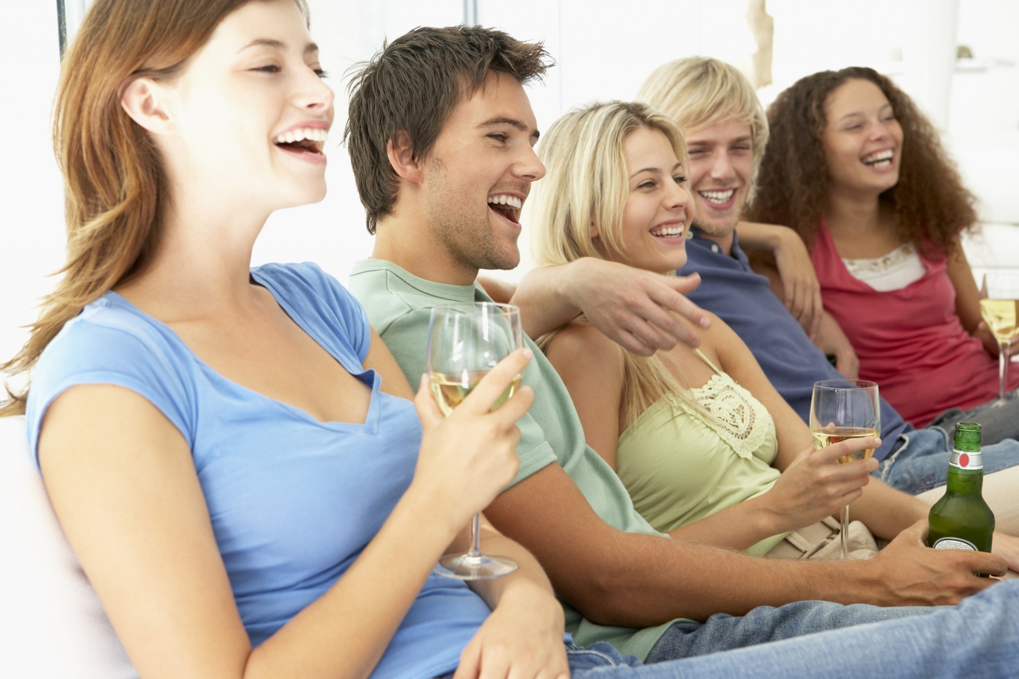 Group of friends laughing and drinking HD Wallpaper