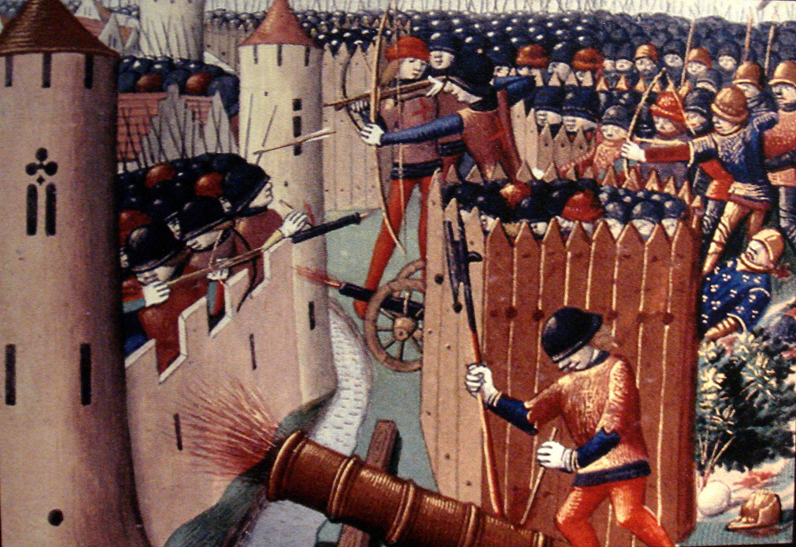 Medieval siege with cannons and archers HD Wallpaper