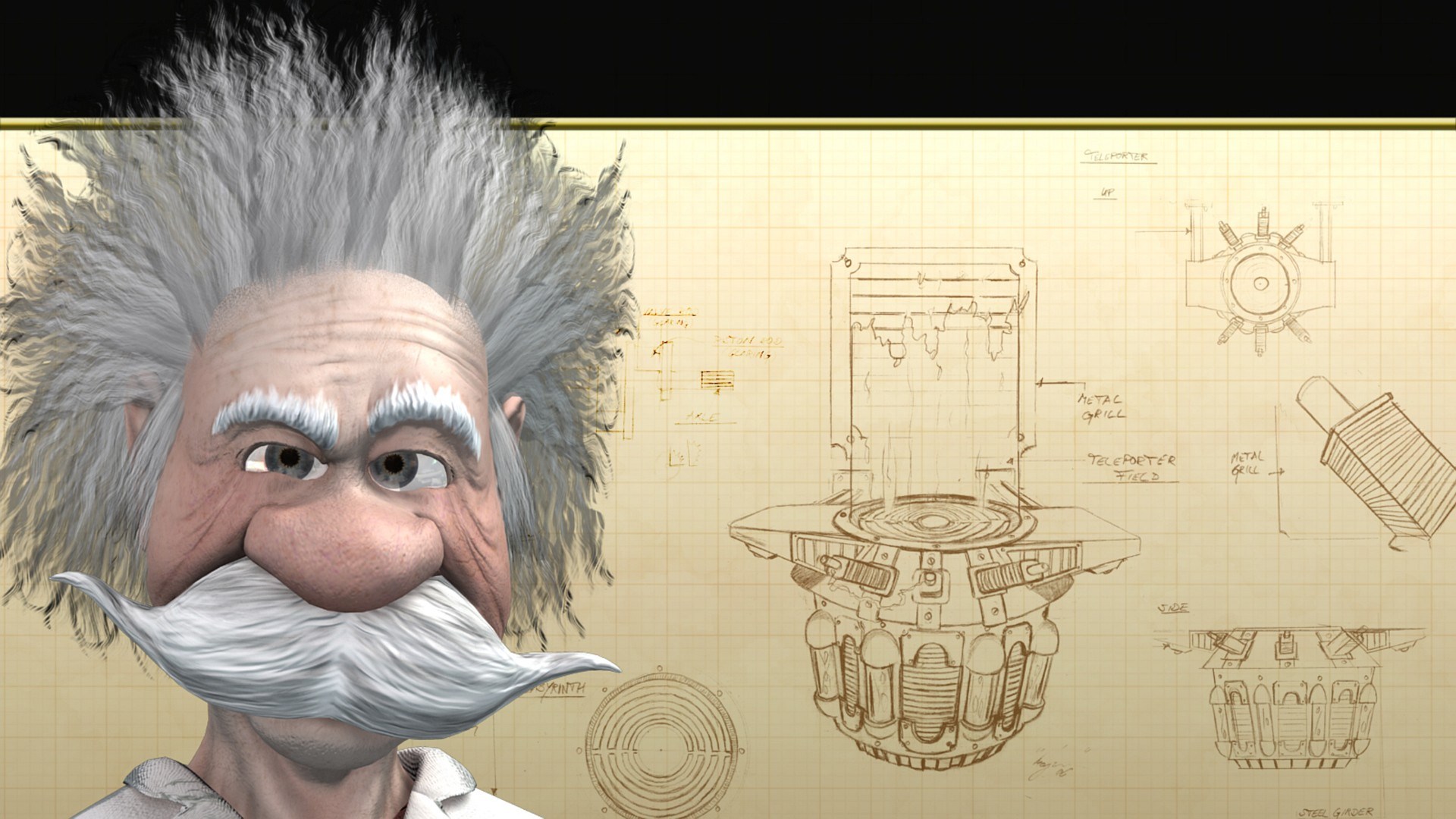 Crazy Machines scientist with blueprints HD Wallpaper