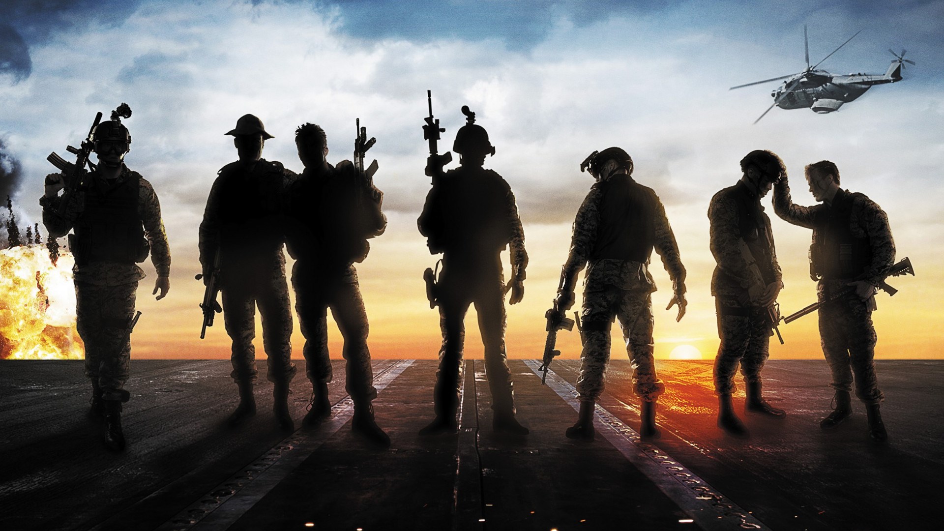 Act of Valor soldiers with helicopter and explosion HD Wallpaper