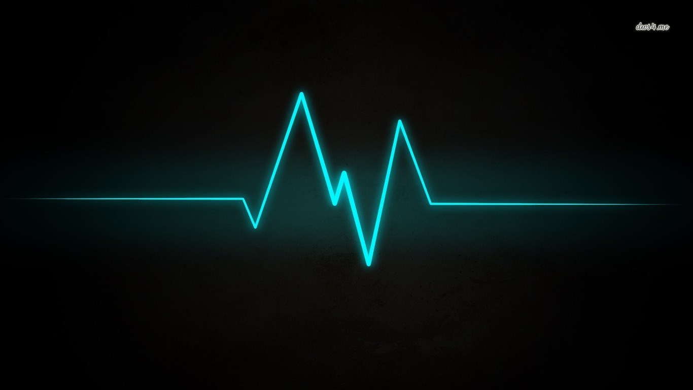 Cyan heartbeat wave on black background HD Wallpaper