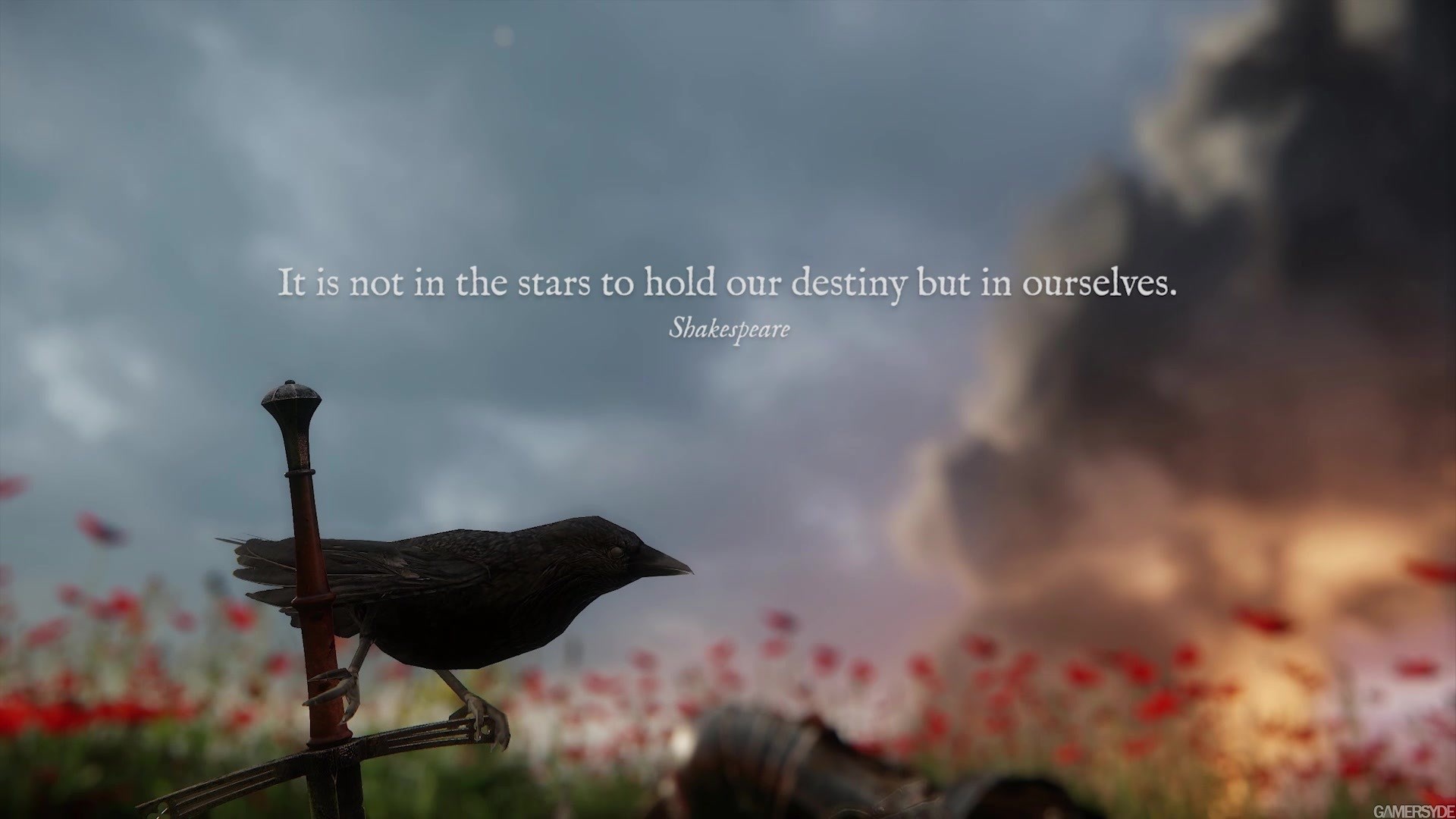 Kingdom Come: Deliverance quote with crow and sword HD Wallpaper