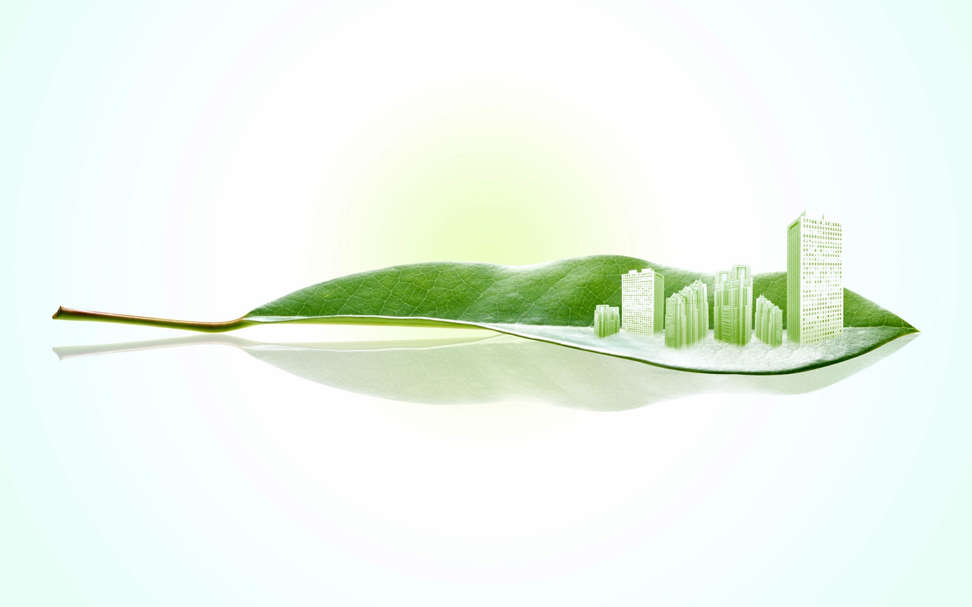 Cityscape on a green leaf HD Wallpaper