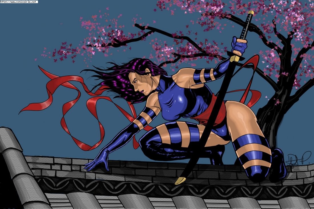 Psylocke from X-Men on a rooftop HD Wallpaper