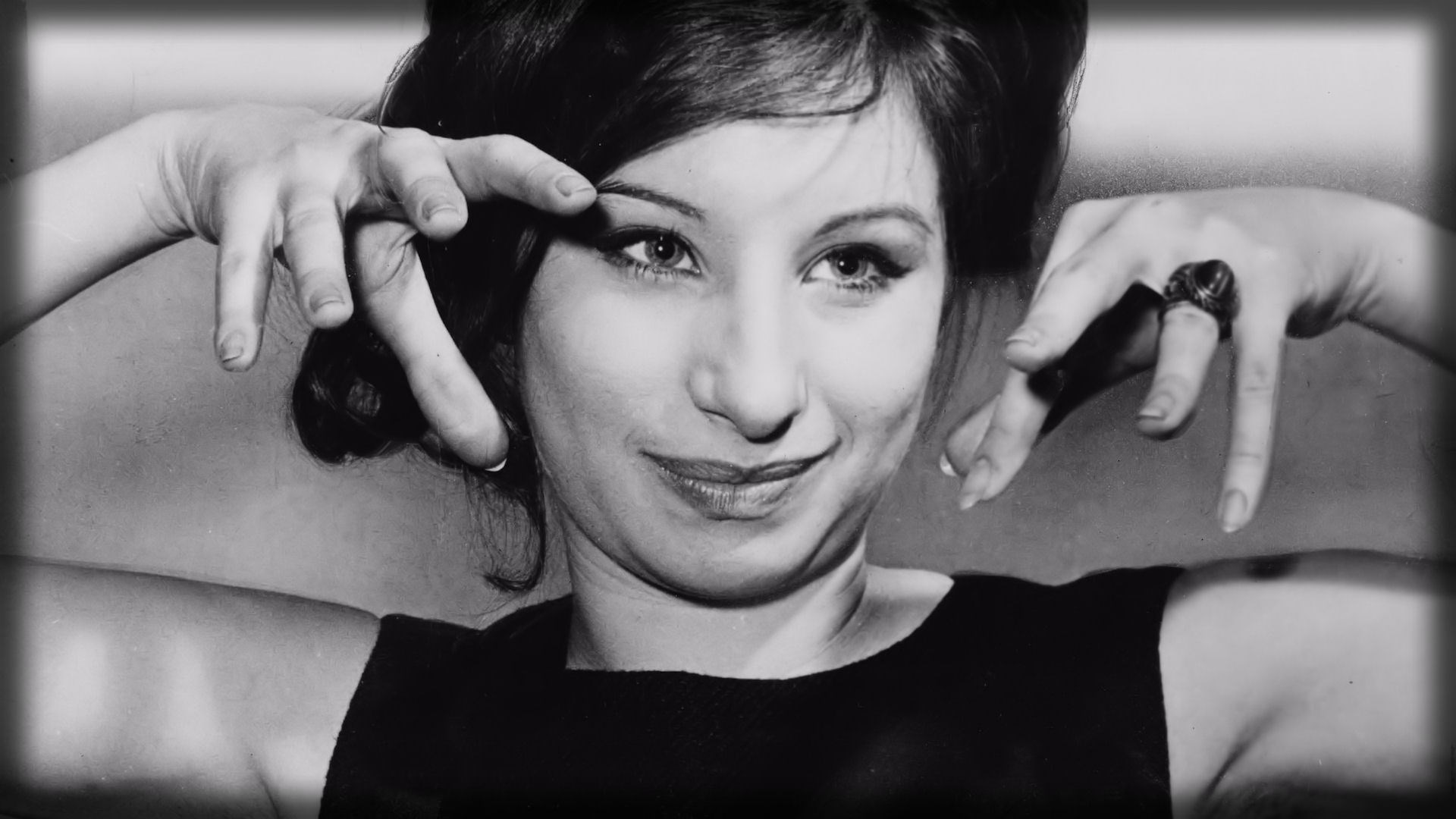 Barbra Streisand Portrait in Classic Black and White HD Wallpaper