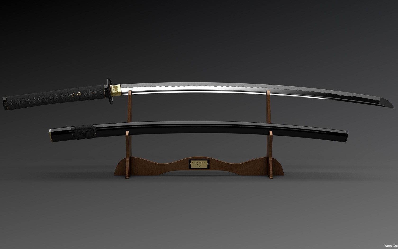 Katana on a wooden stand HD Wallpaper