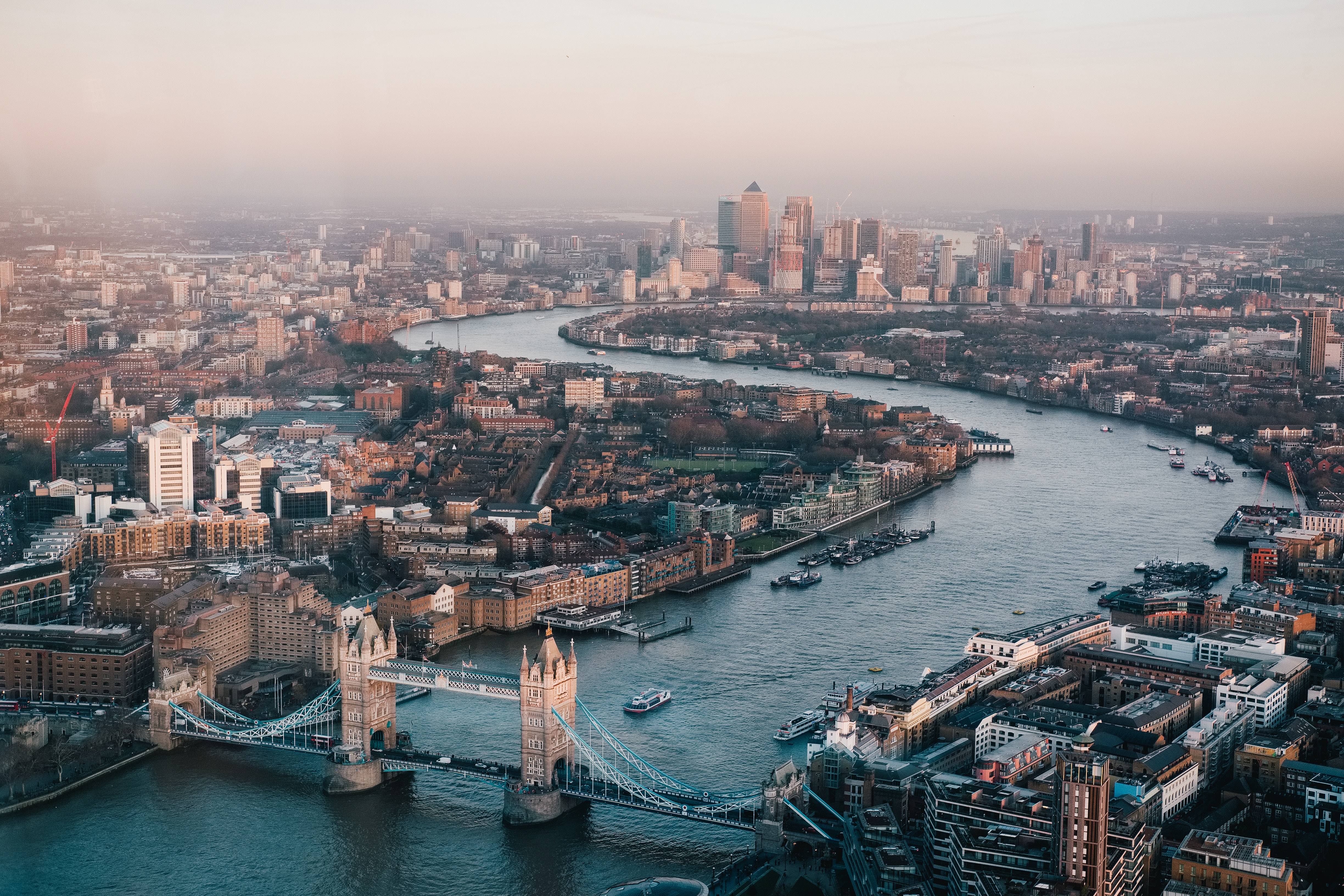 Aerial view of London with Tower Bridge and River Thames HD Wallpaper