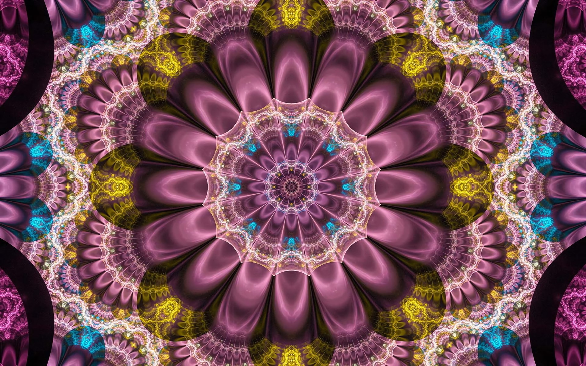 Intricate Purple and Yellow Fractal Design HD Wallpaper