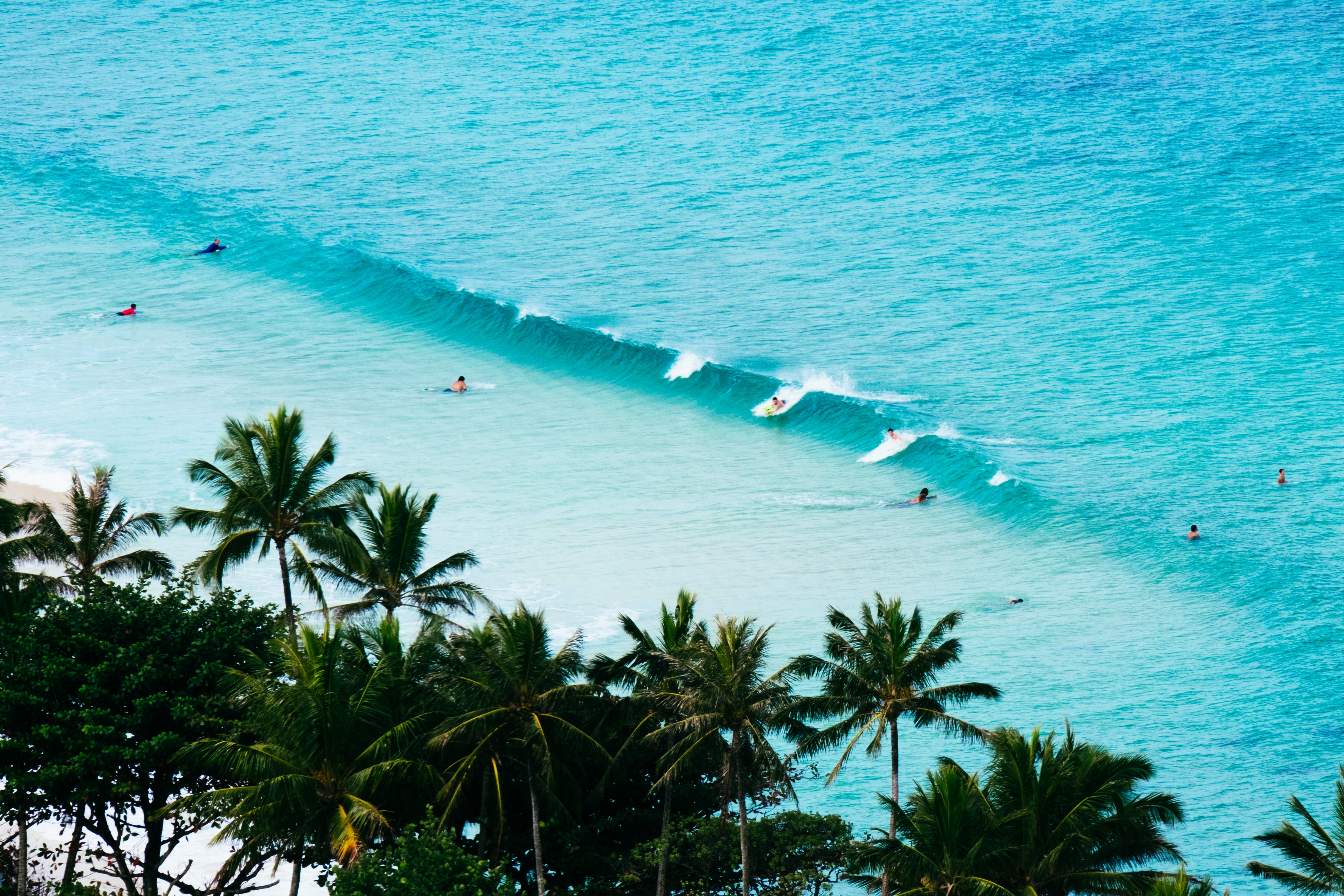 Surfers riding waves off Oahu's North Shore HD Wallpaper