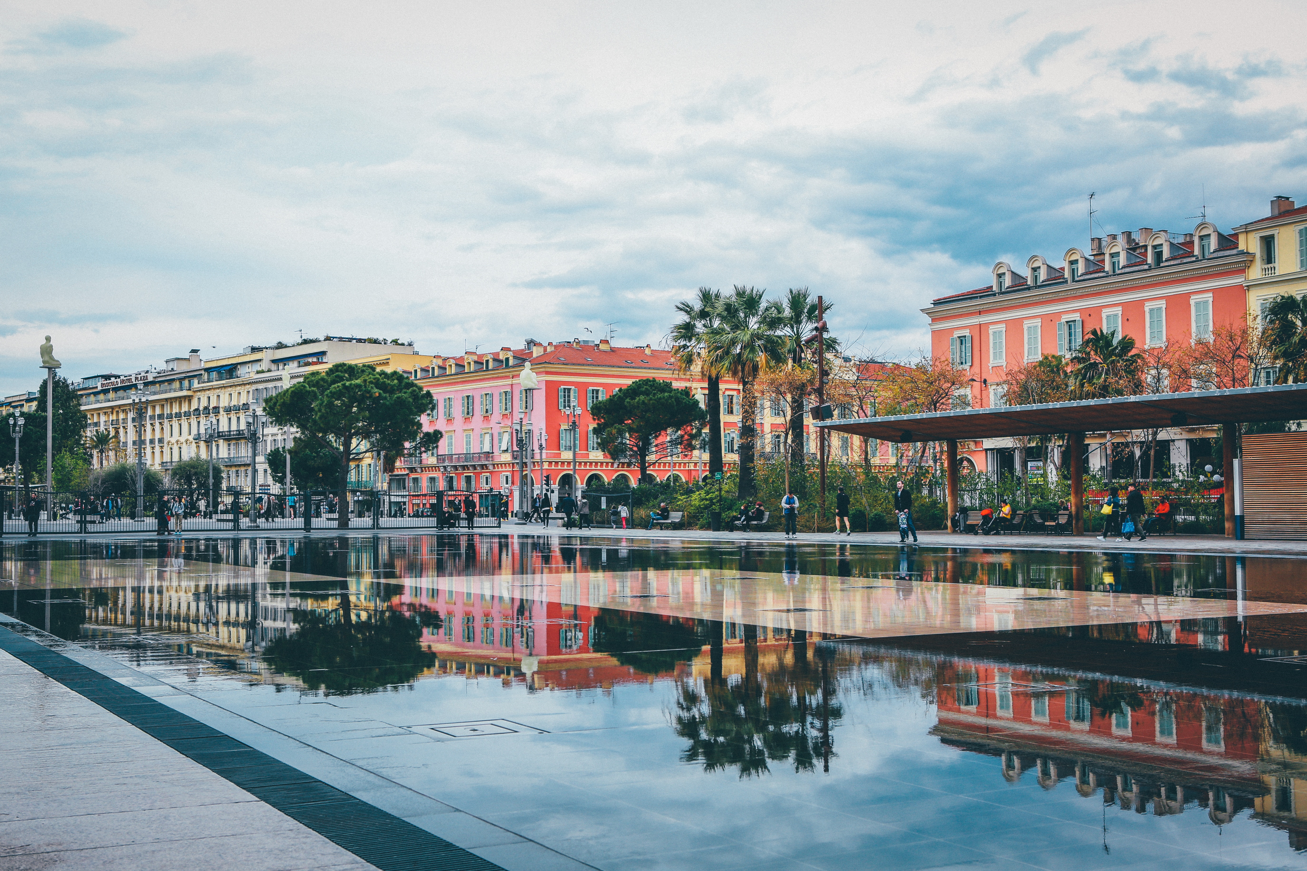 Place Masséna, Nice, France with reflecting pool HD Wallpaper