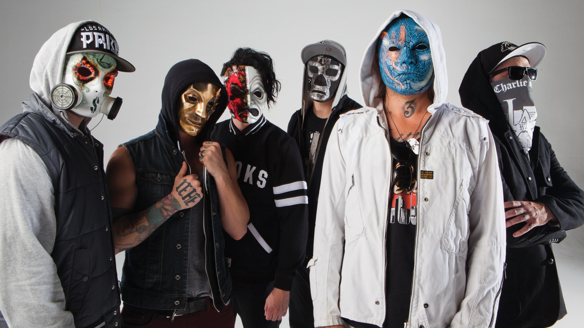 Hollywood Undead band members wearing masks HD Wallpaper