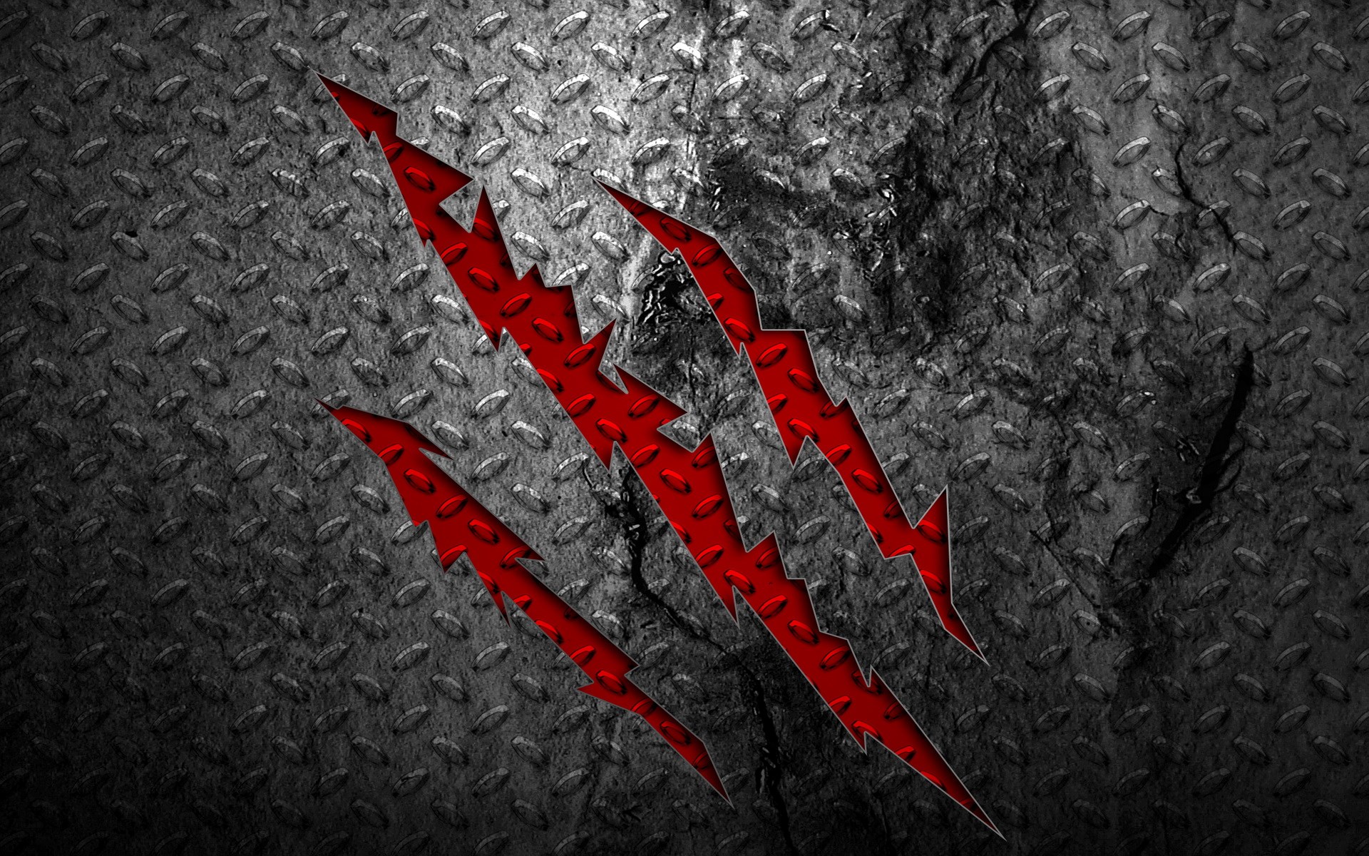 Red claw marks on metal texture HD Wallpaper