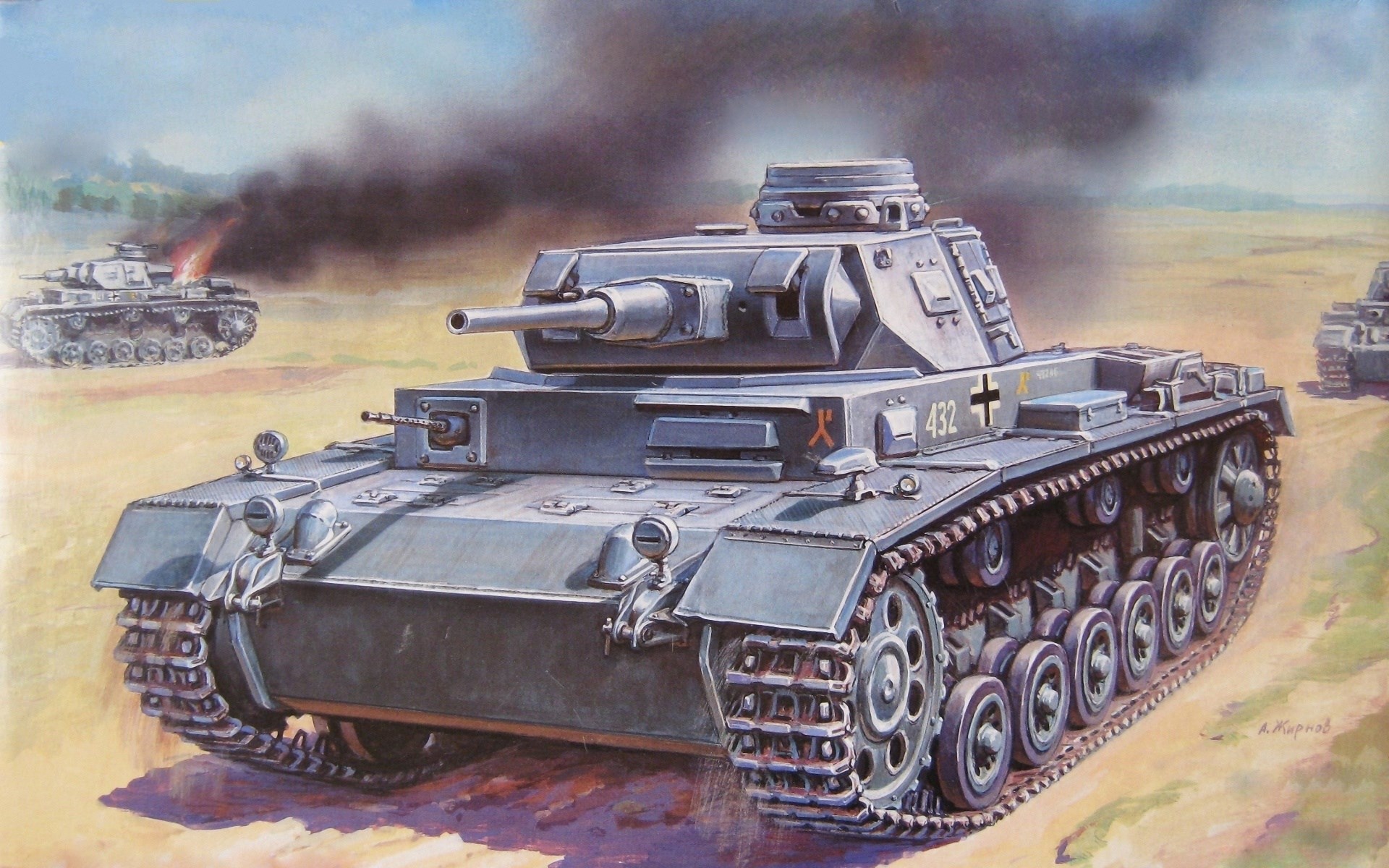 German Panzer IV Tank in Battlefield Scene HD Wallpaper