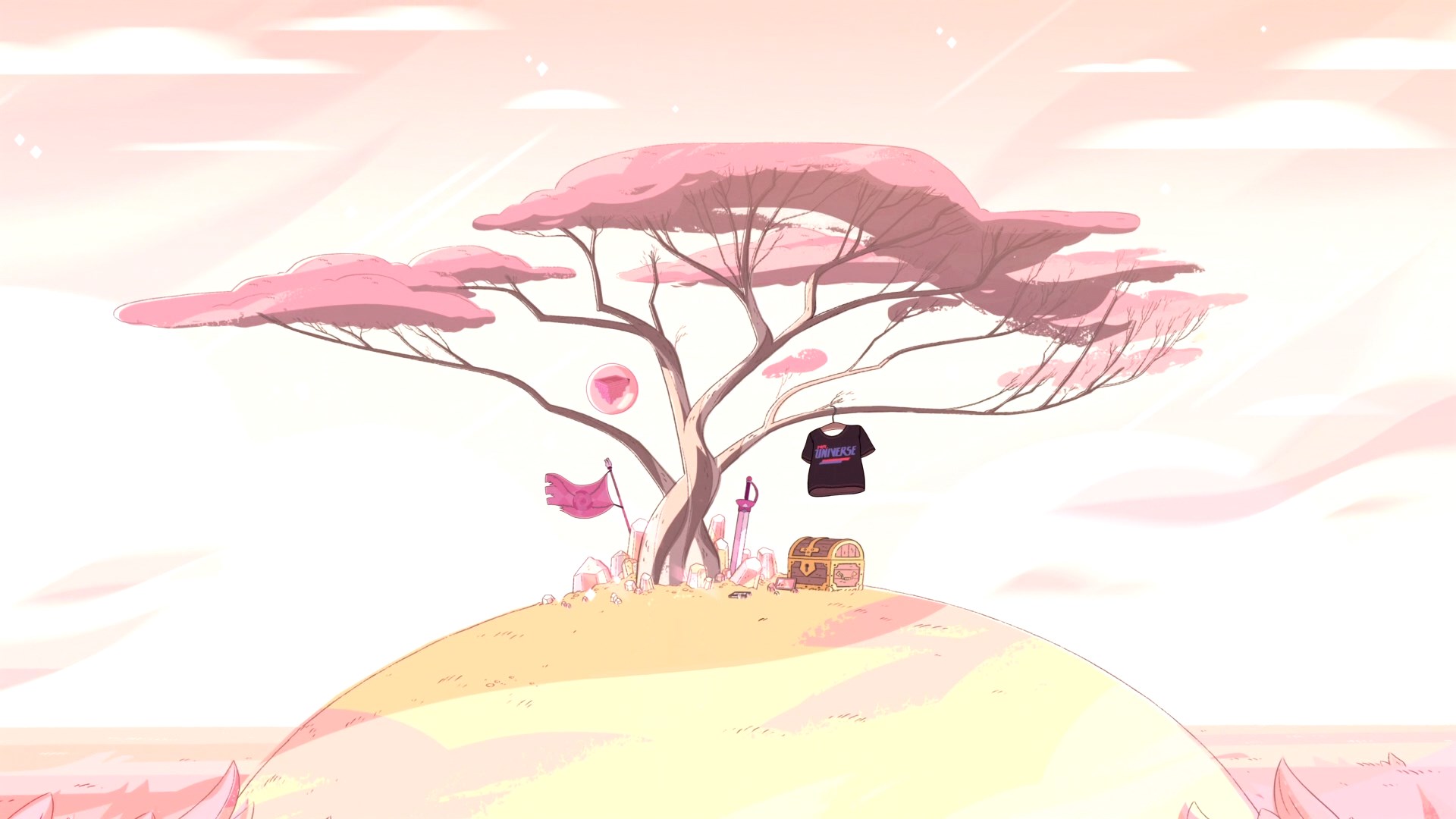 Steven Universe Tree with Chest and Sword HD Wallpaper
