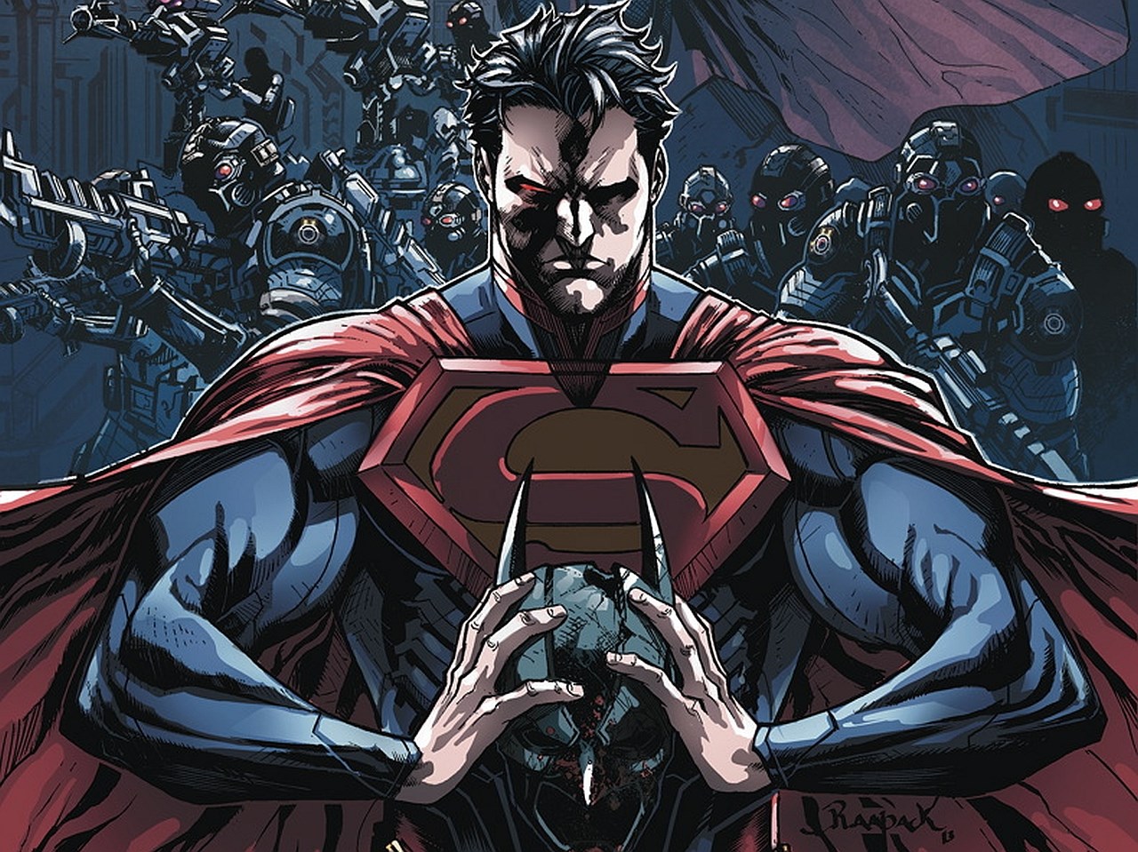 Superman holding Batman's cowl from Injustice HD Wallpaper