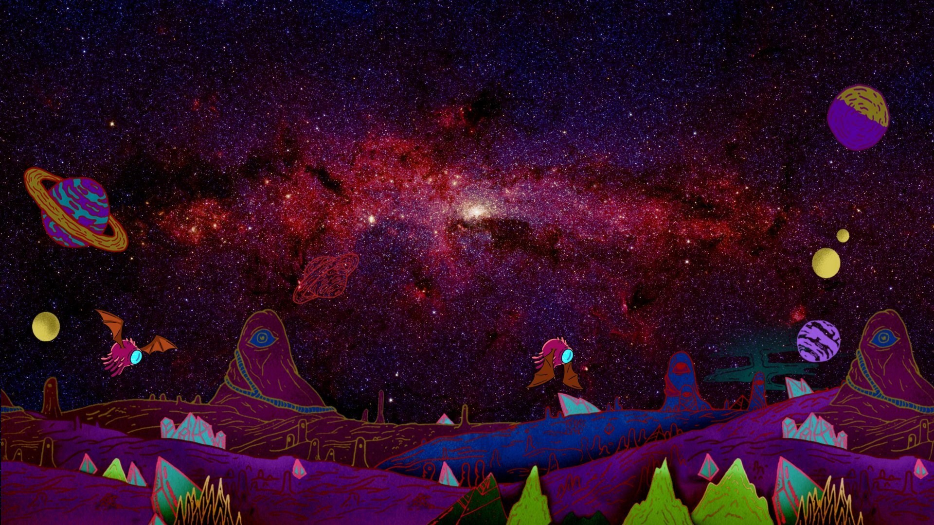 Rick and Morty alien landscape with planets HD Wallpaper