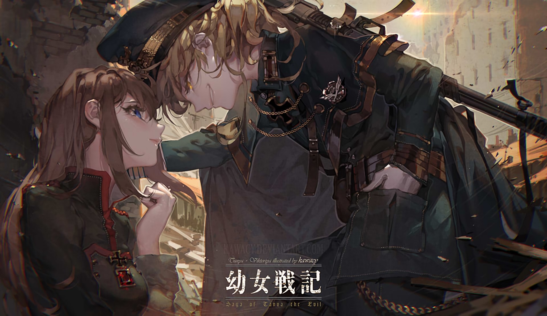Youjo Senki Intense Stare Between Tanya and Soldier HD Wallpaper