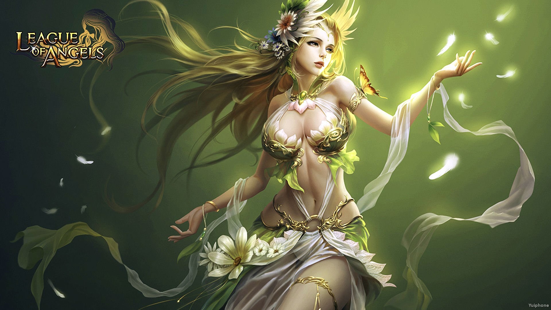 League of Angels character with butterfly and flowers HD Wallpaper