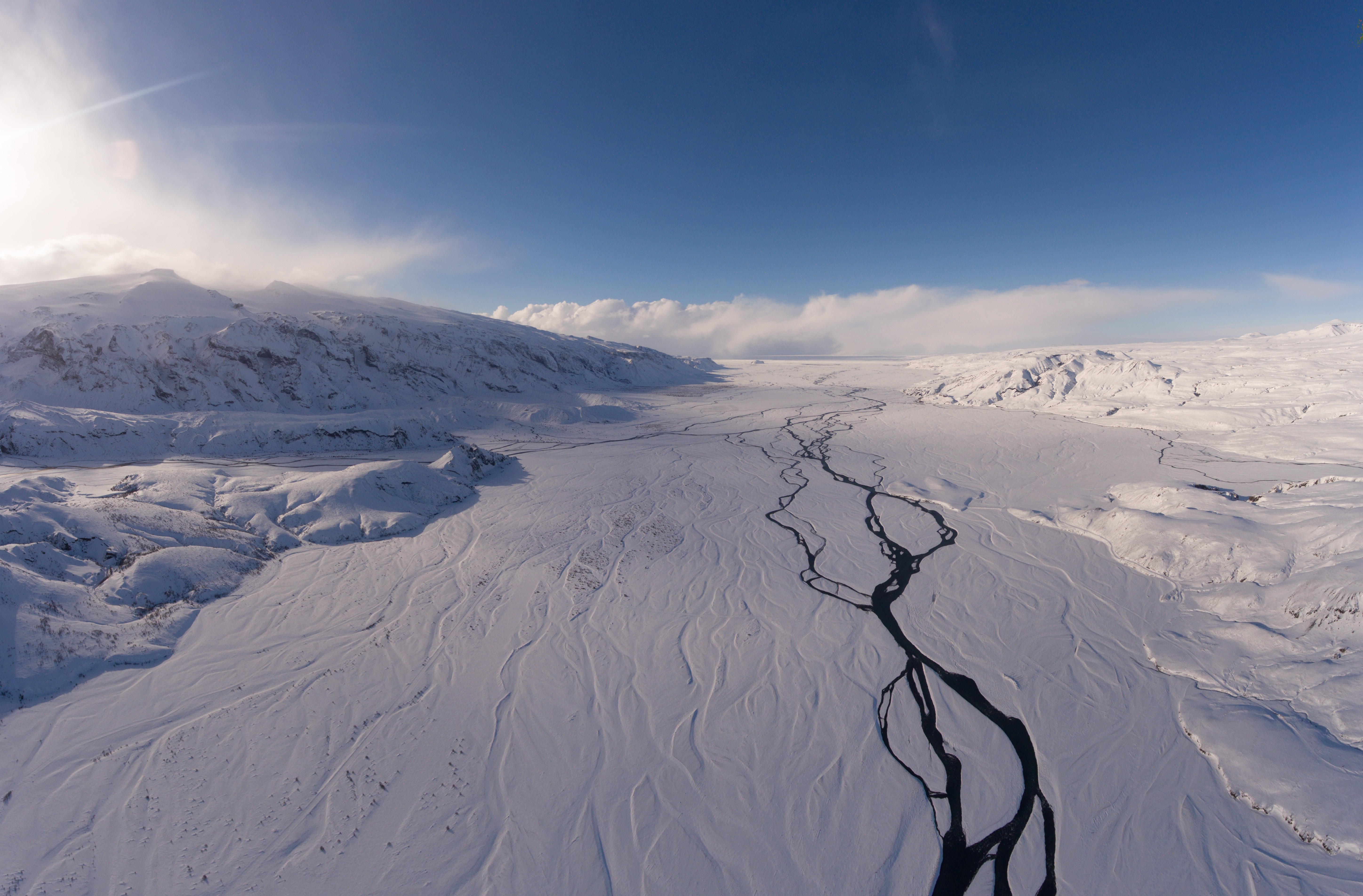 Aerial view of Markarfljot river in Iceland during winter HD Wallpaper