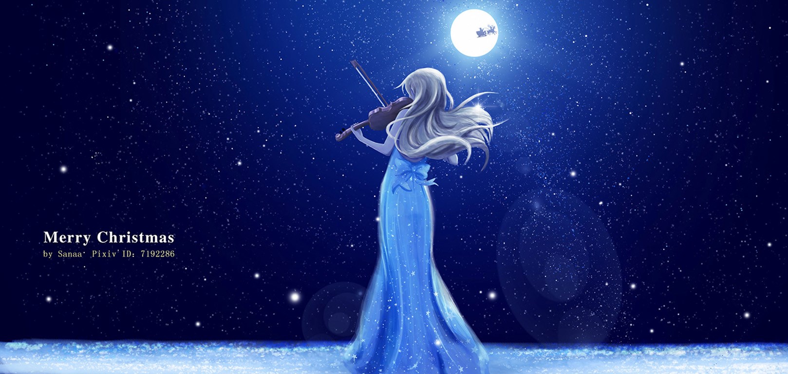Girl playing violin under the moon HD Wallpaper