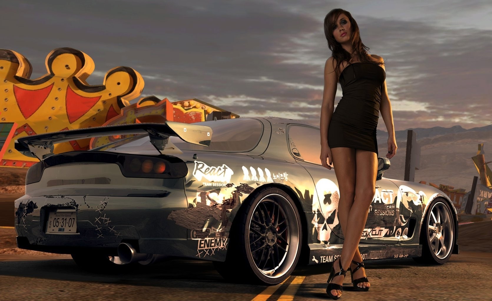Woman and modified car from Need for Speed HD Wallpaper