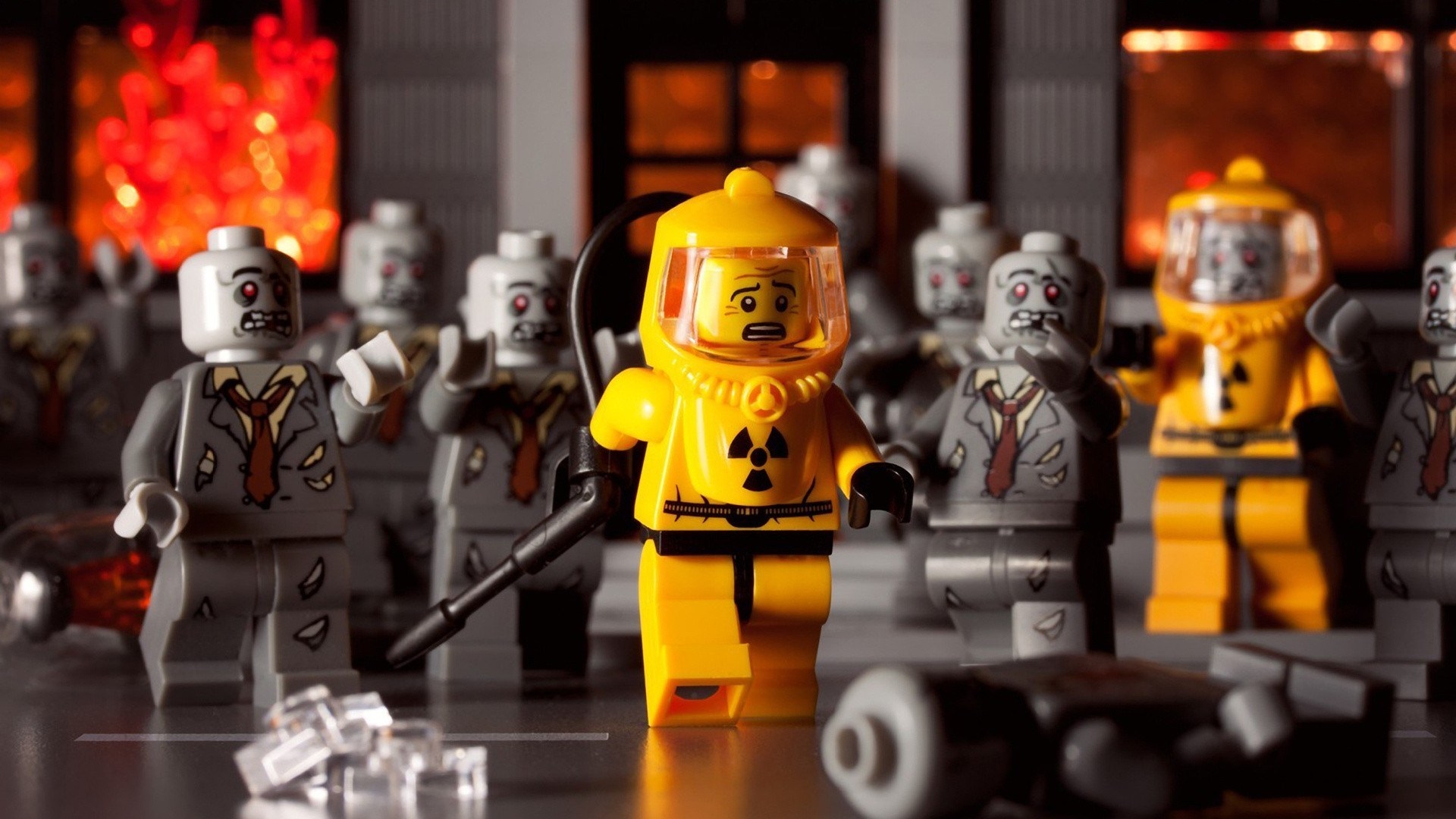 Lego zombie apocalypse with hazmat suit HD Wallpaper