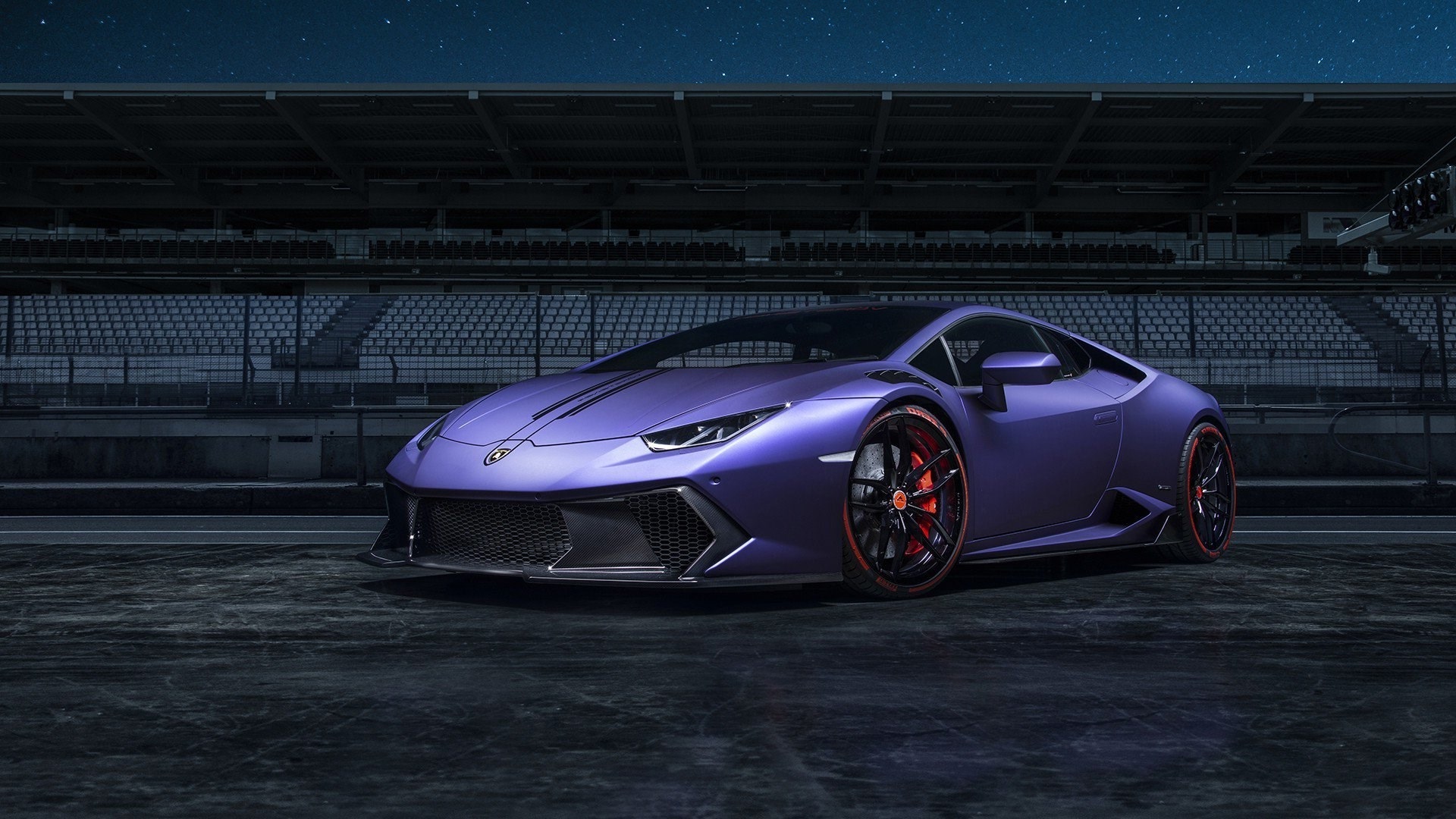 Purple Lamborghini Huracan on Race Track at Night HD Wallpaper