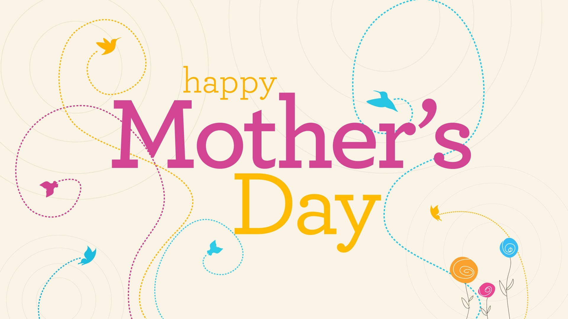 Happy Mother's Day with Birds and Flowers HD Wallpaper