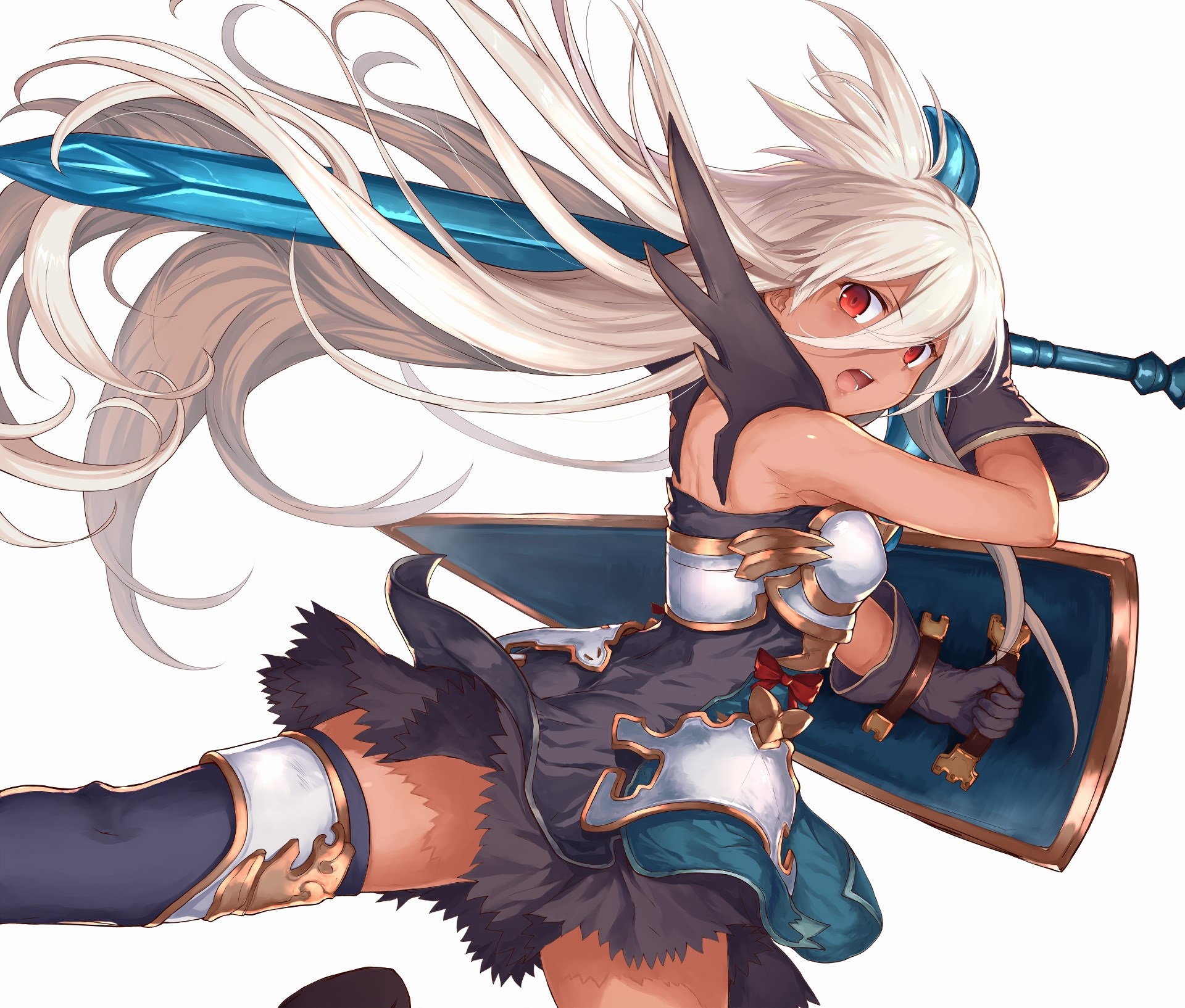 Anime girl with white hair and blue sword HD Wallpaper