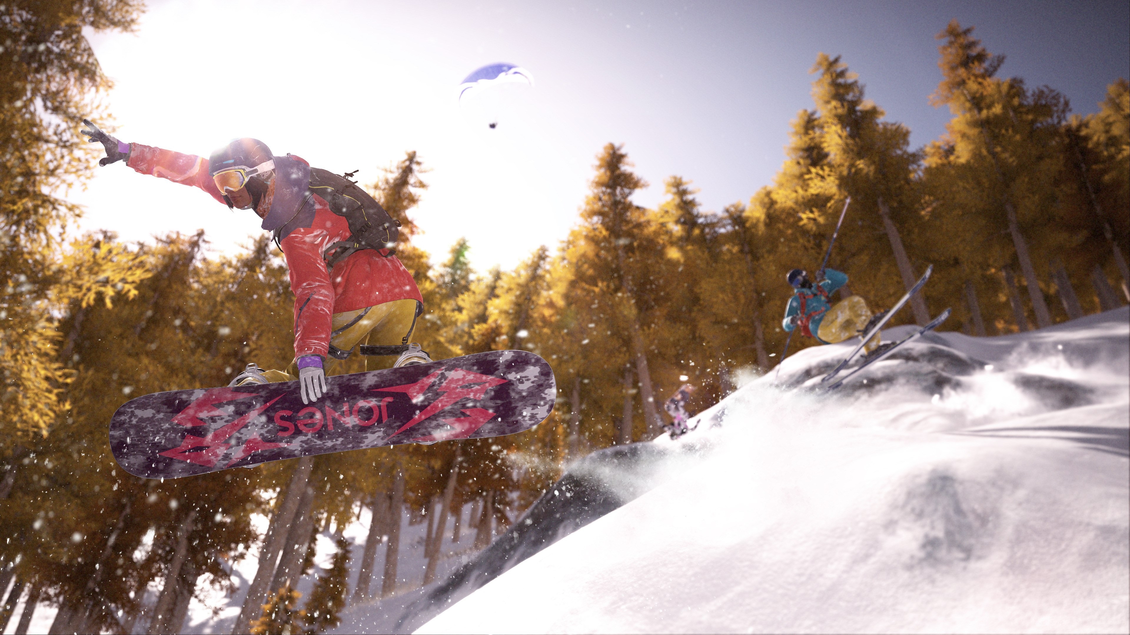 Snowboarder and skier in mountains 4K HD Wallpaper