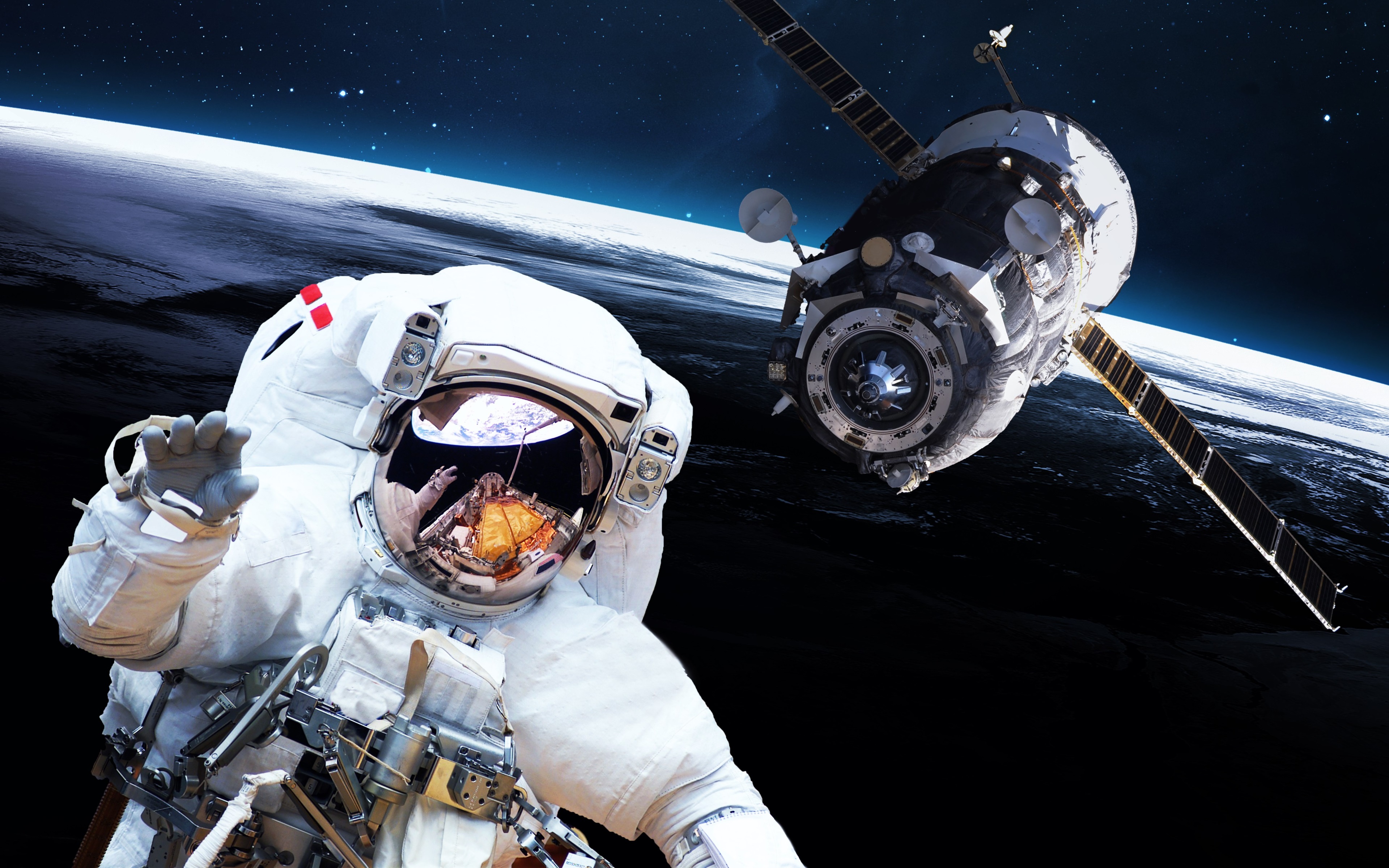 Astronaut and Spacecraft Orbiting Earth 4K HD Wallpaper