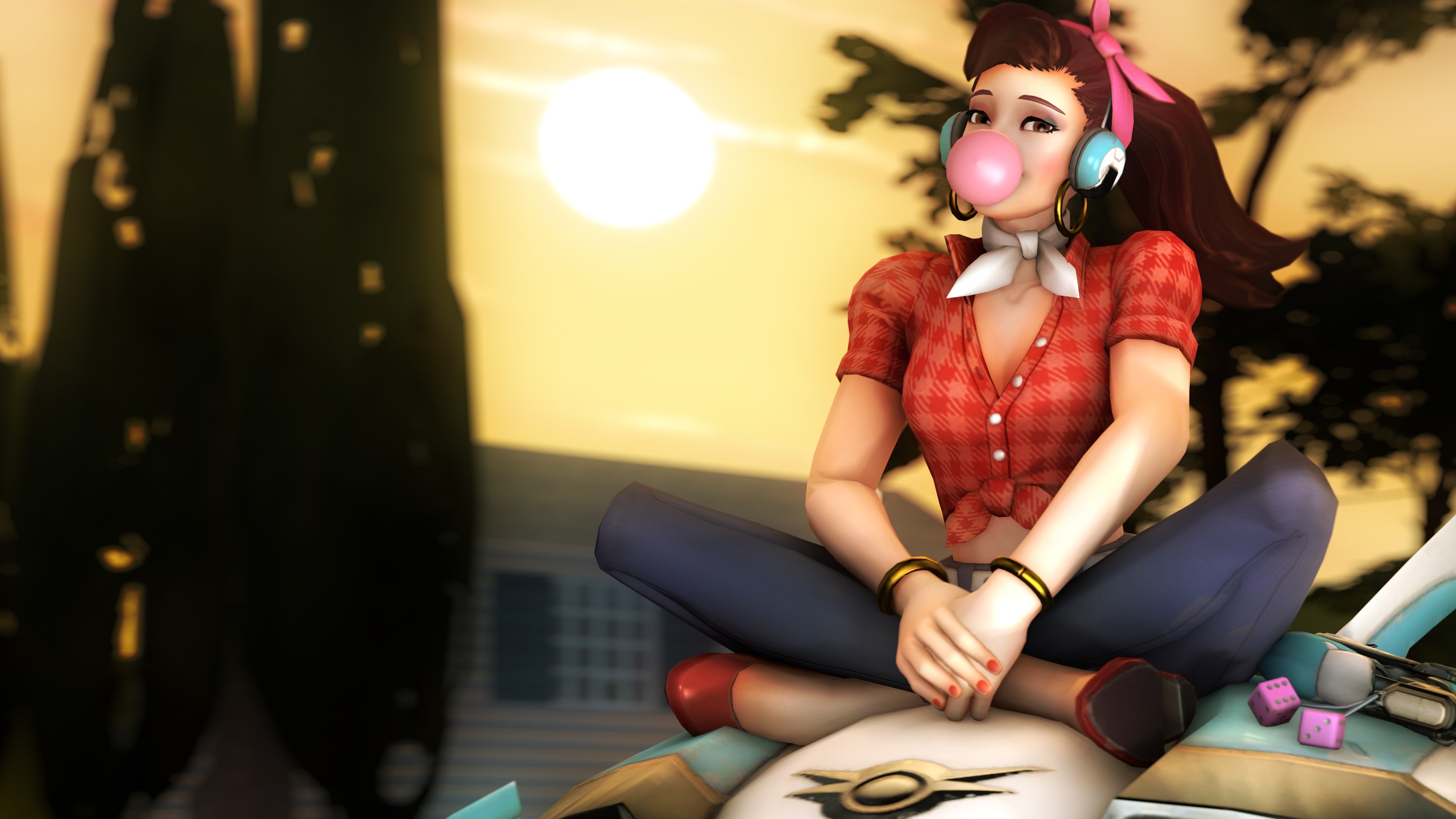 D.Va from Overwatch sitting with bubblegum HD Wallpaper