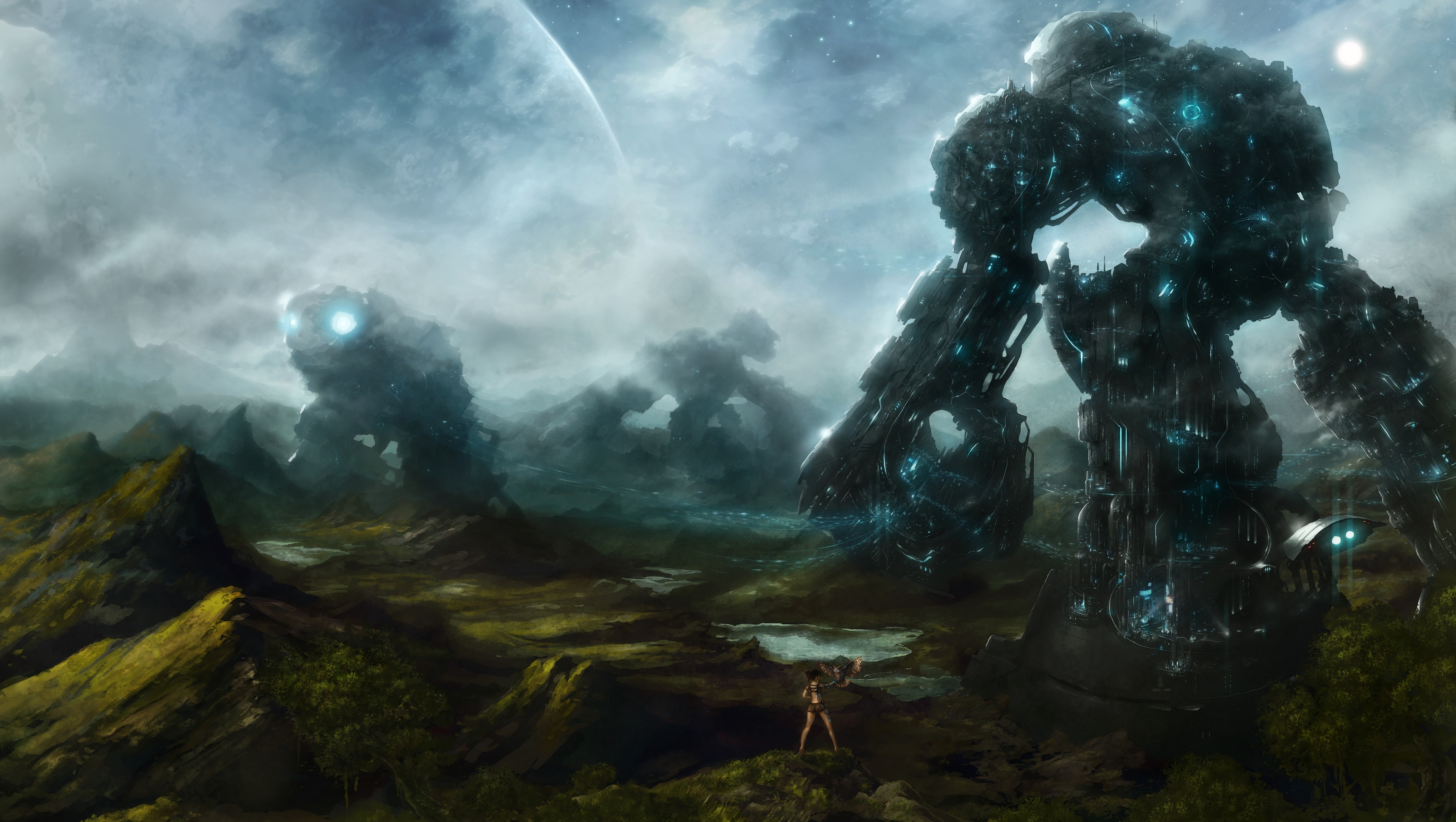 Giant robots on alien planet 4K HD Wallpaper