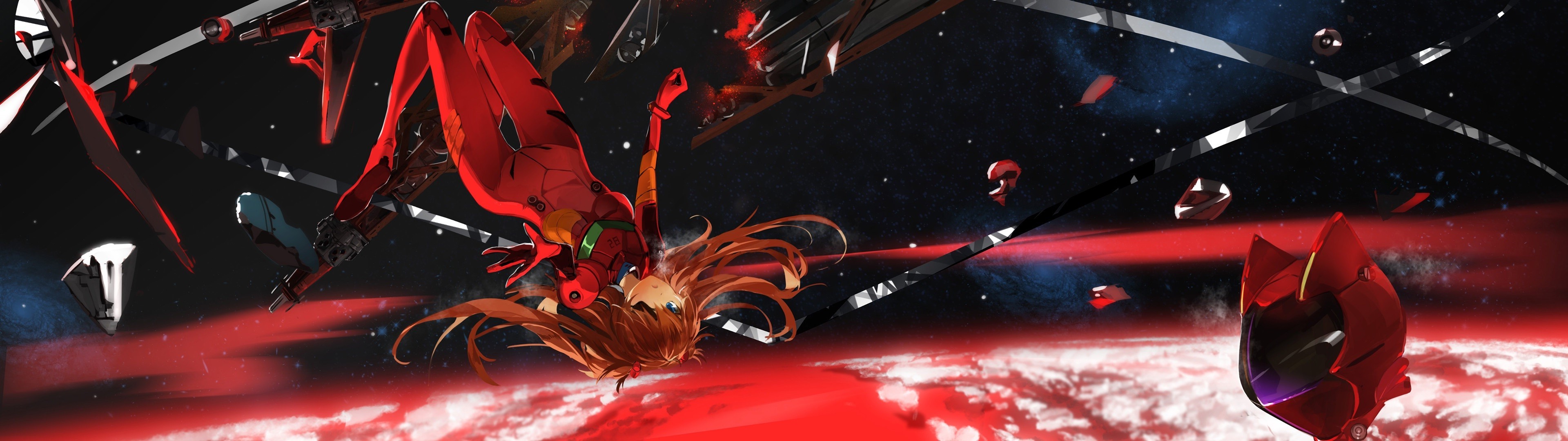 Asuka Langley Soryu in Eva Unit 02 from Neon Genesis Evangelion in space HD Wallpaper