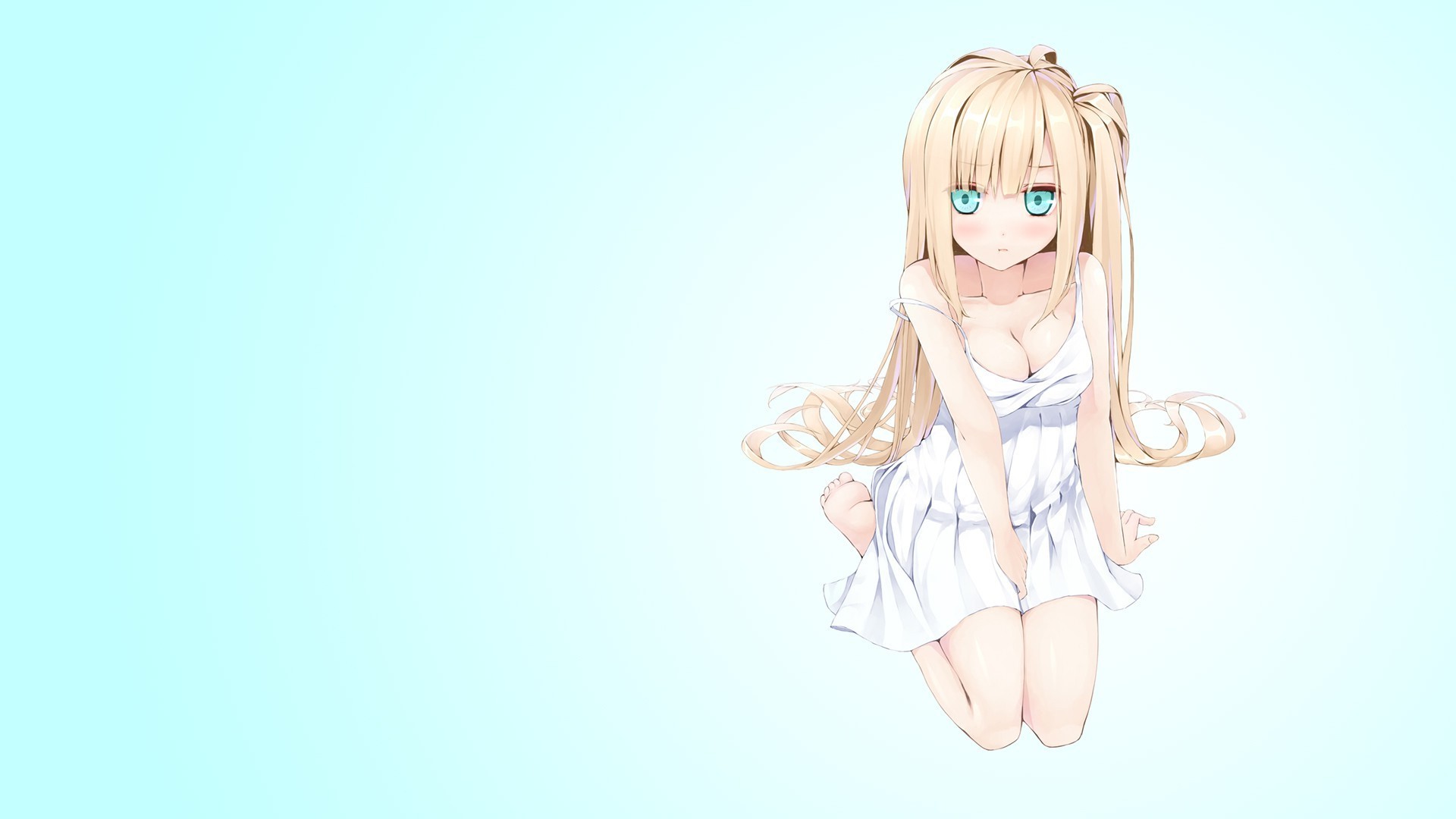 Anime girl with blonde twintails in a white dress HD Wallpaper
